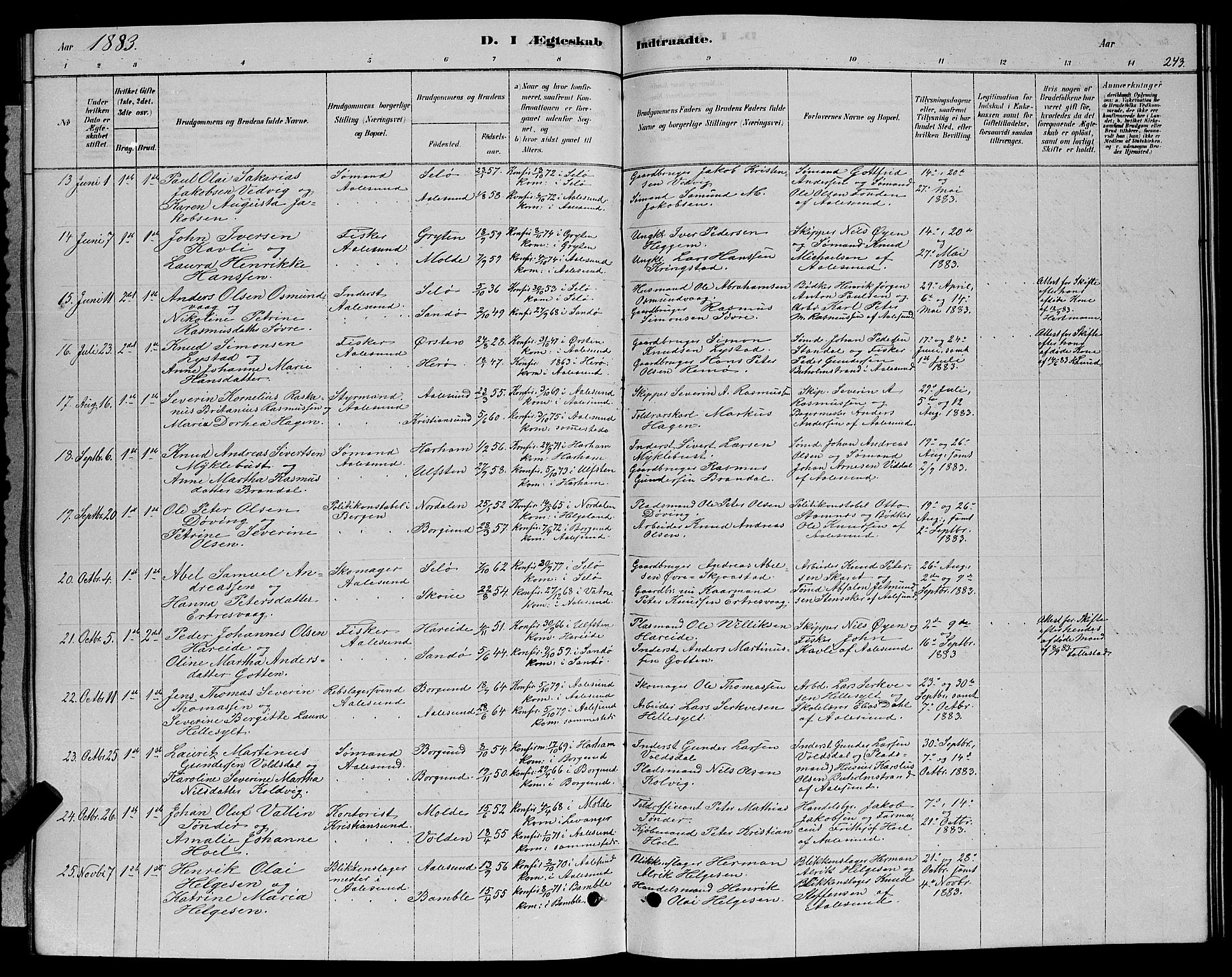 Ministerialprotokoller, klokkerbøker og fødselsregistre - Møre og Romsdal, SAT/A-1454/529/L0466: Parish register (copy) no. 529C03, 1878-1888, p. 244