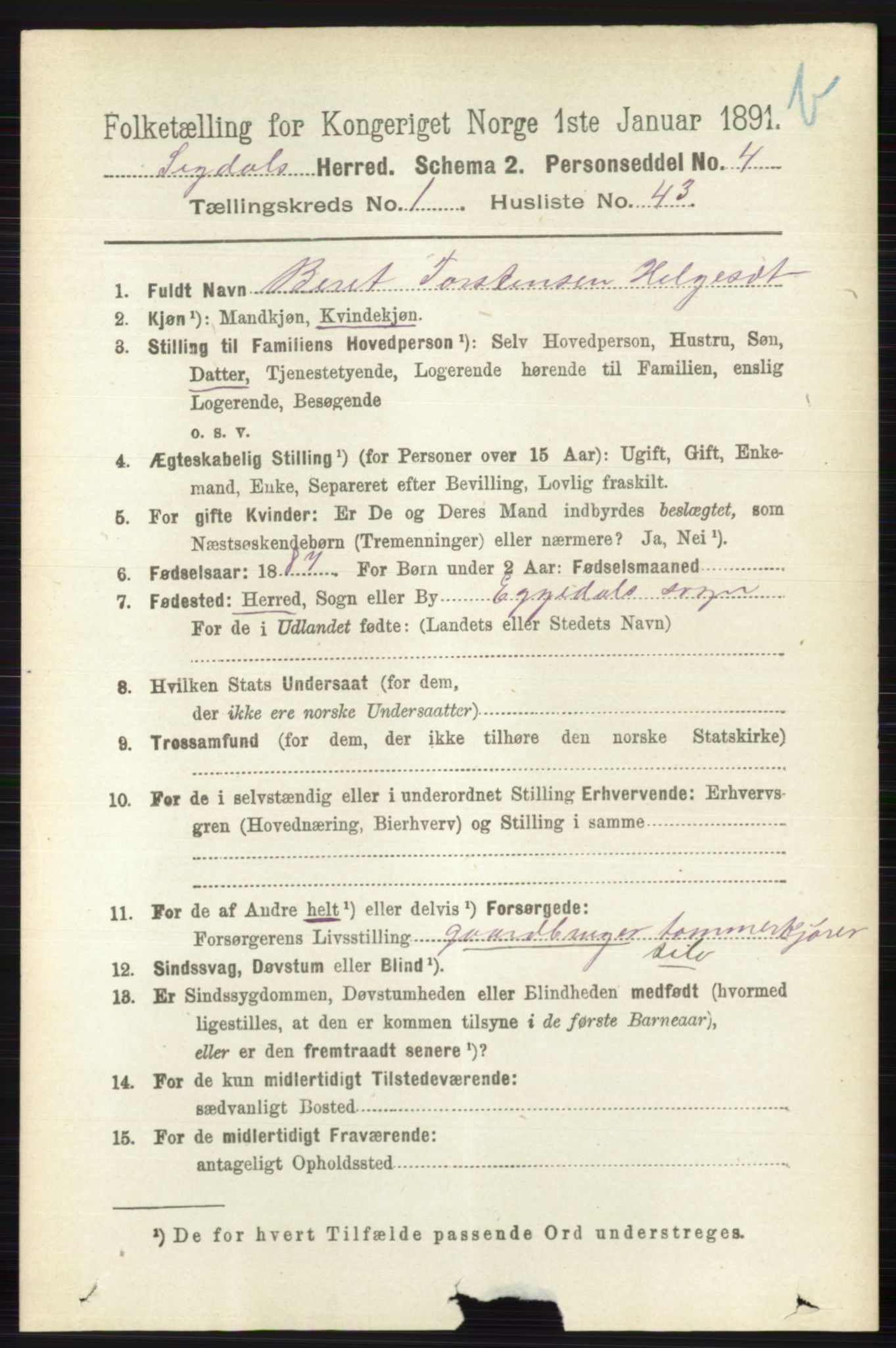 RA, 1891 census for 0621 Sigdal, 1891, p. 3852