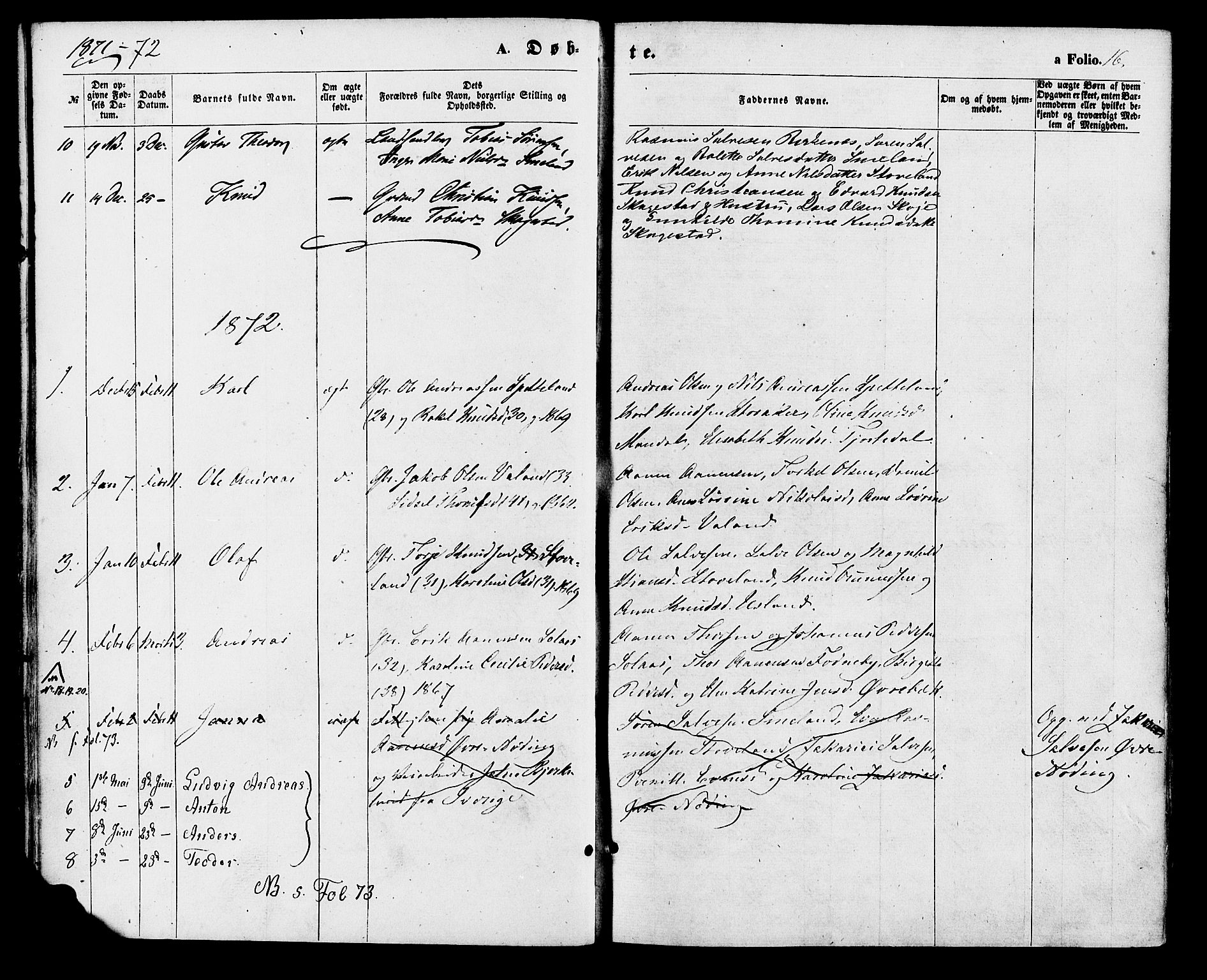 Holum sokneprestkontor, AV/SAK-1111-0022/F/Fa/Faa/L0006: Parish register (official) no. A 6, 1865-1883, p. 16