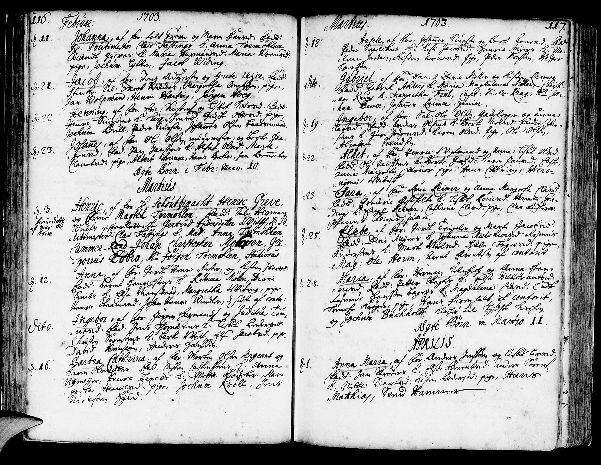 Korskirken sokneprestembete, AV/SAB-A-76101/H/Haa/L0003: Parish register (official) no. A 3, 1698-1719, p. 116-117