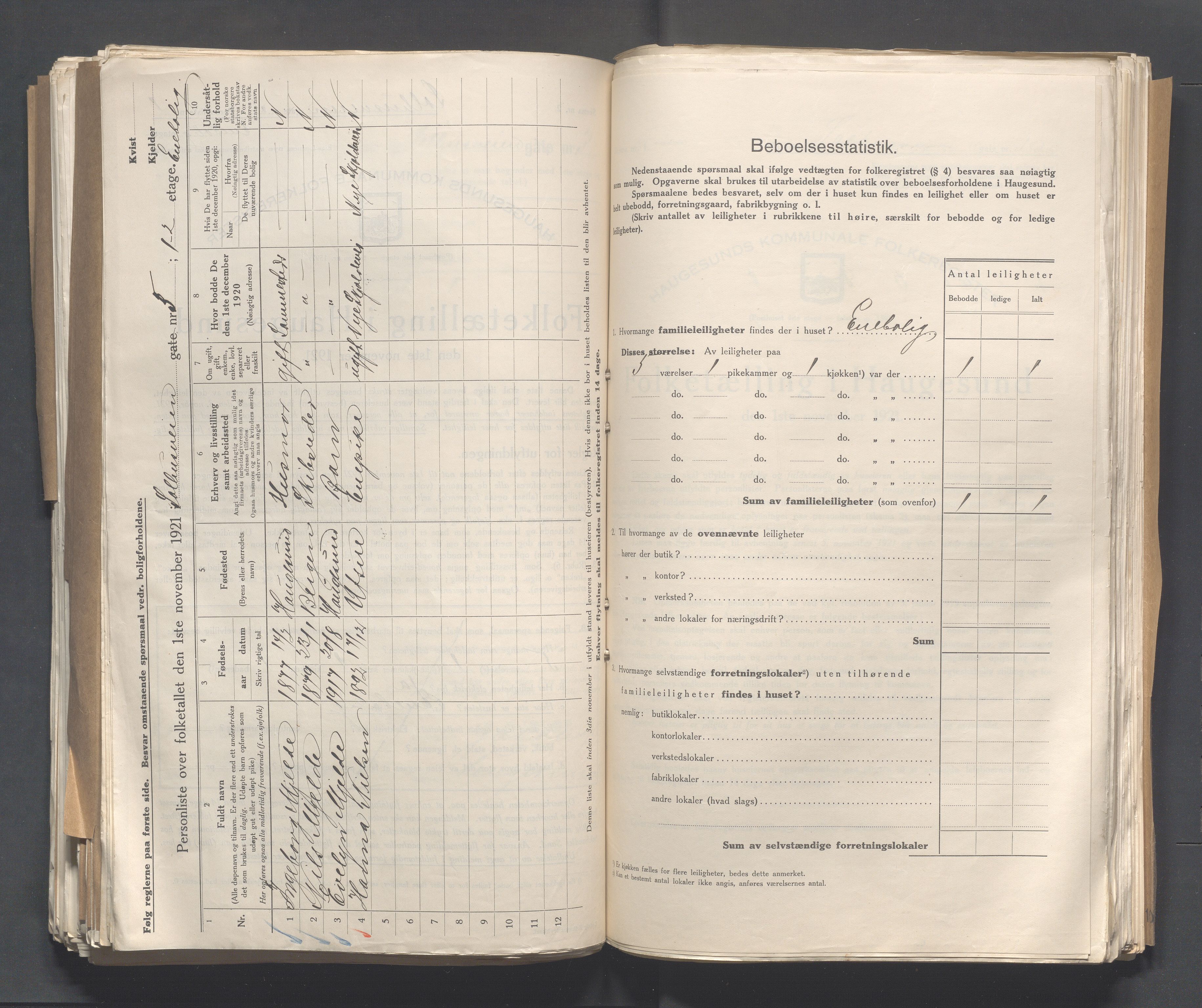 IKAR, Local census 1.11.1921 for Haugesund, 1921, p. 3456