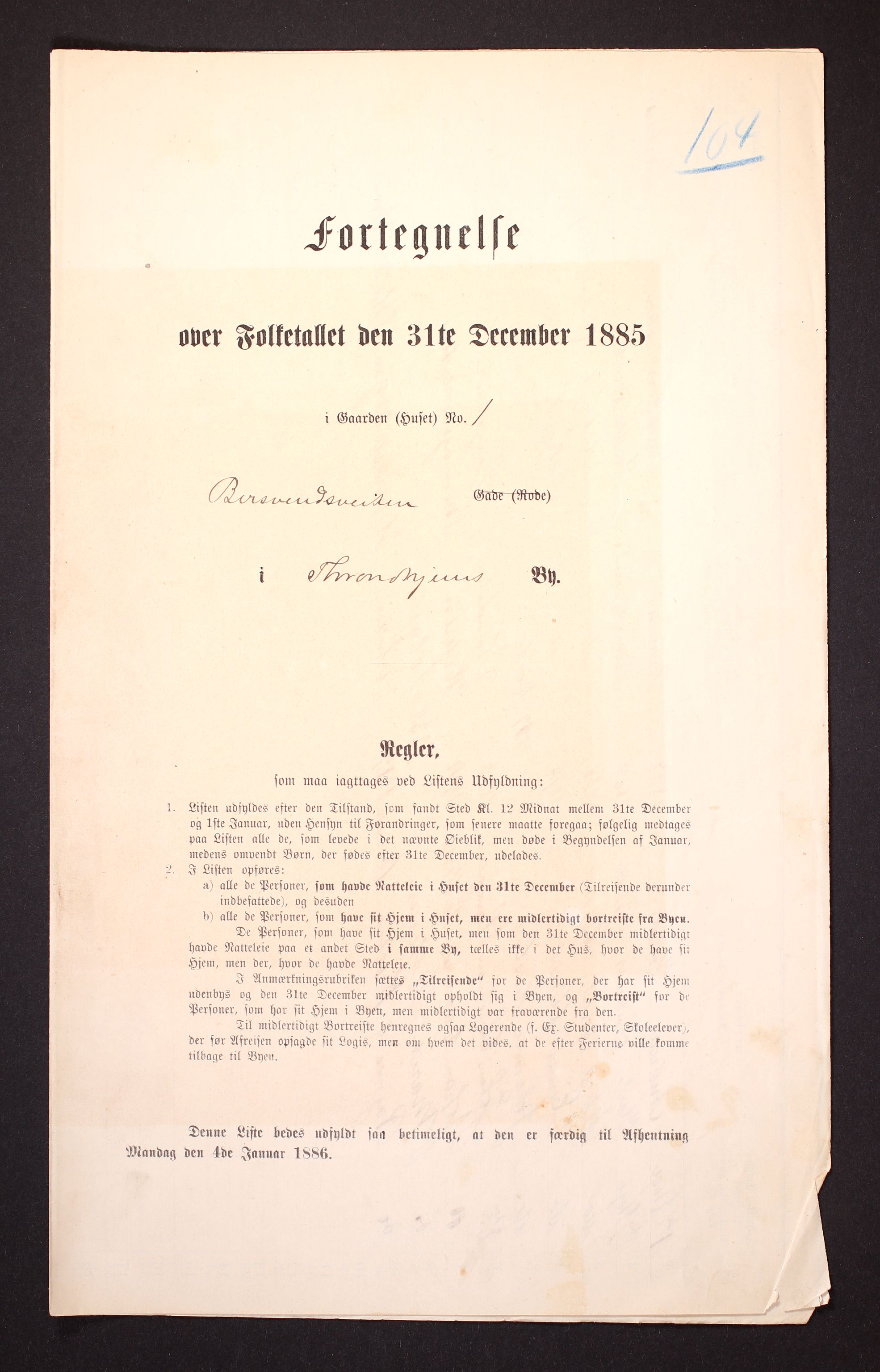 SAT, 1885 census for 1601 Trondheim, 1885, p. 1834