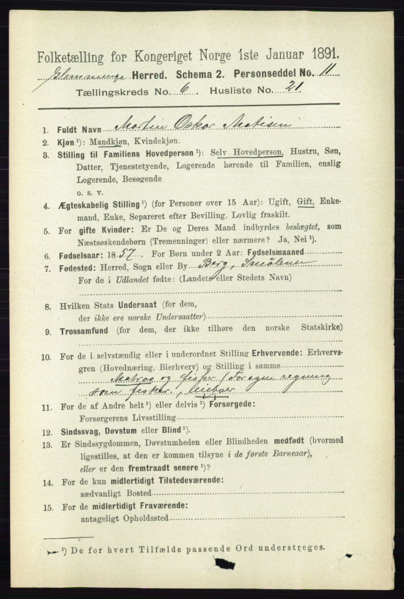 RA, 1891 census for 0132 Glemmen, 1891, p. 7674