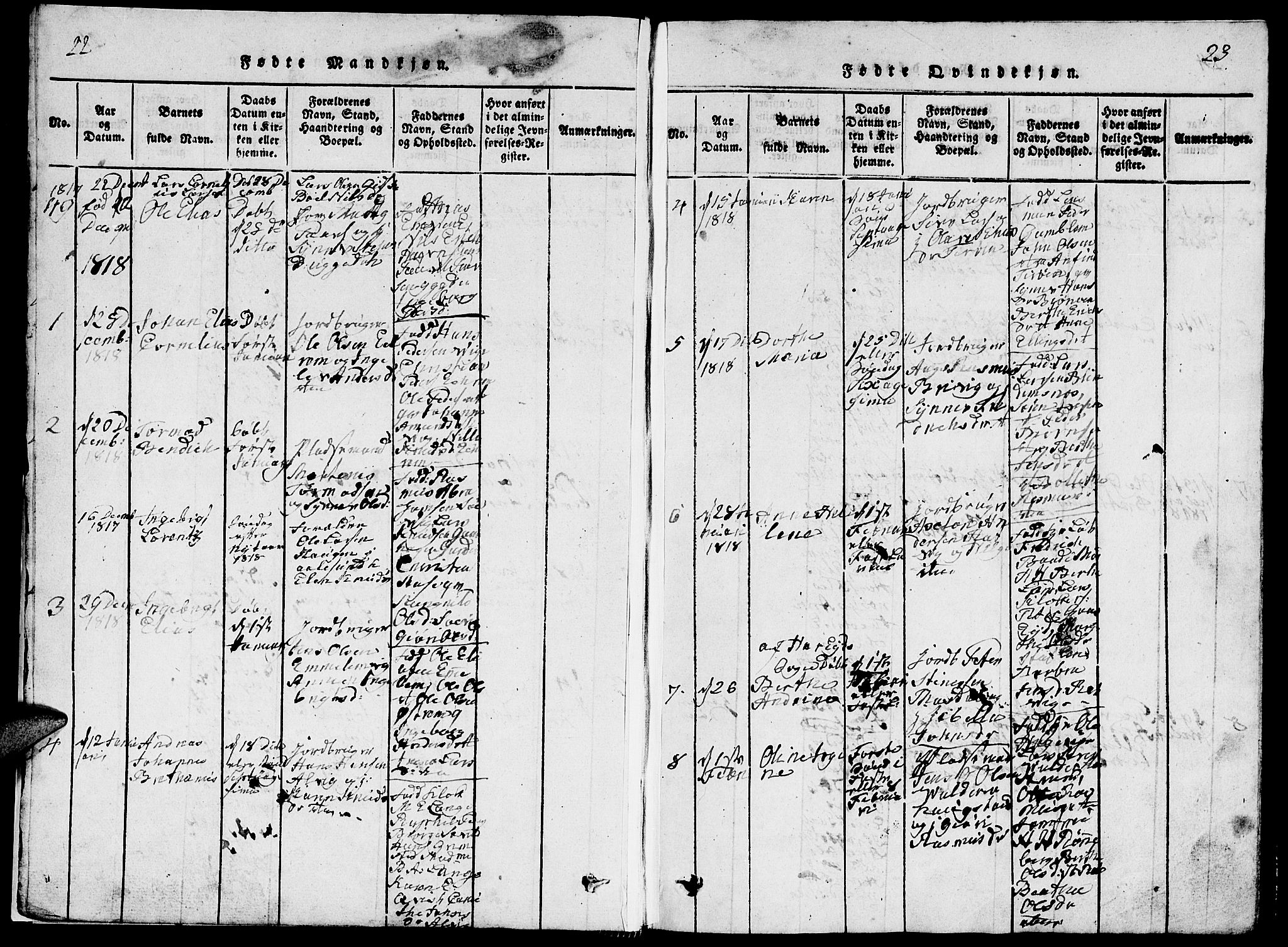 Ministerialprotokoller, klokkerbøker og fødselsregistre - Møre og Romsdal, AV/SAT-A-1454/528/L0423: Parish register (copy) no. 528C04, 1816-1827, p. 22-23