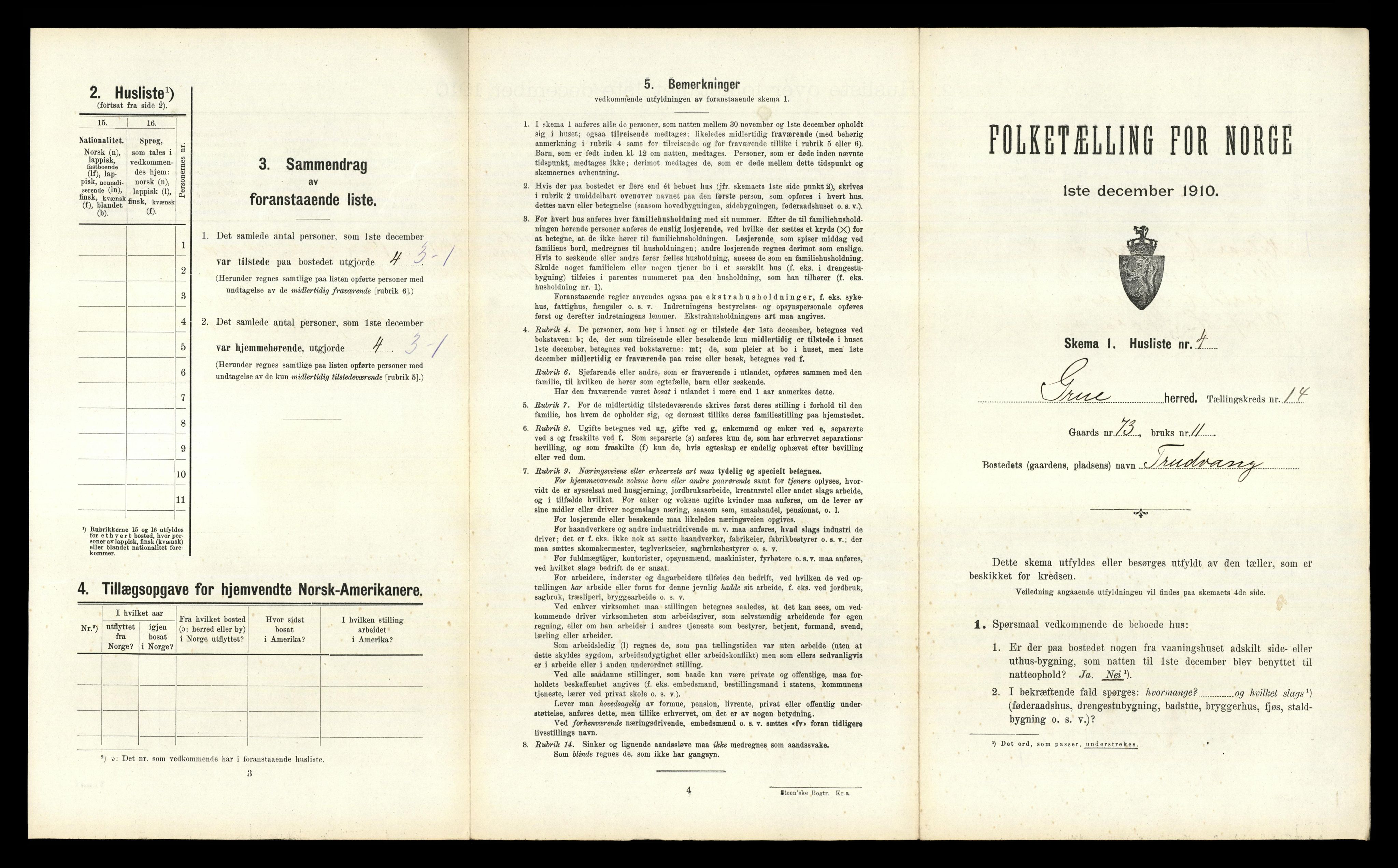 RA, 1910 census for Grue, 1910, p. 1707