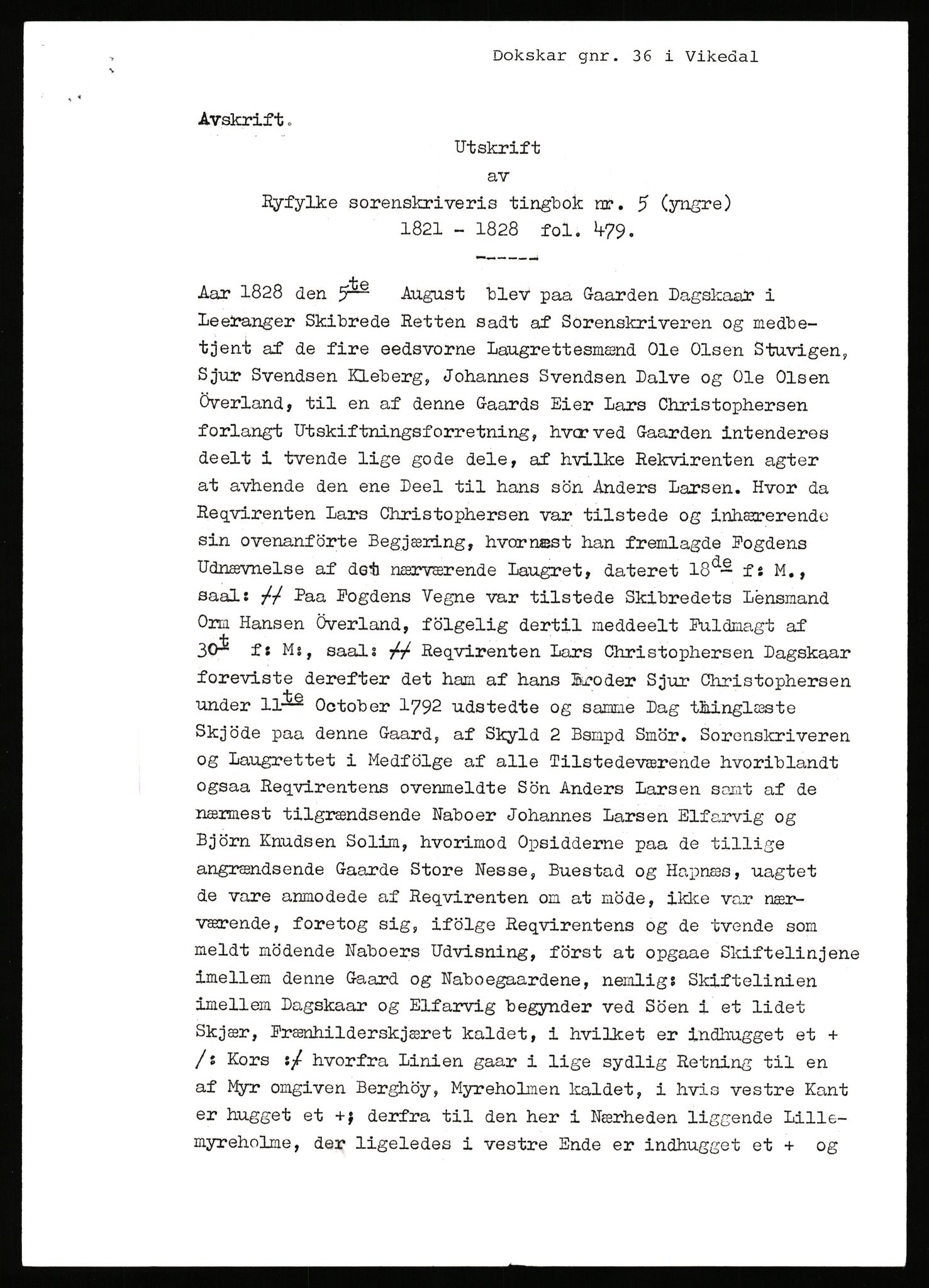 Statsarkivet i Stavanger, SAST/A-101971/03/Y/Yj/L0014: Avskrifter sortert etter gårdsnanv: Dalve - Dyrland, 1750-1930, p. 276