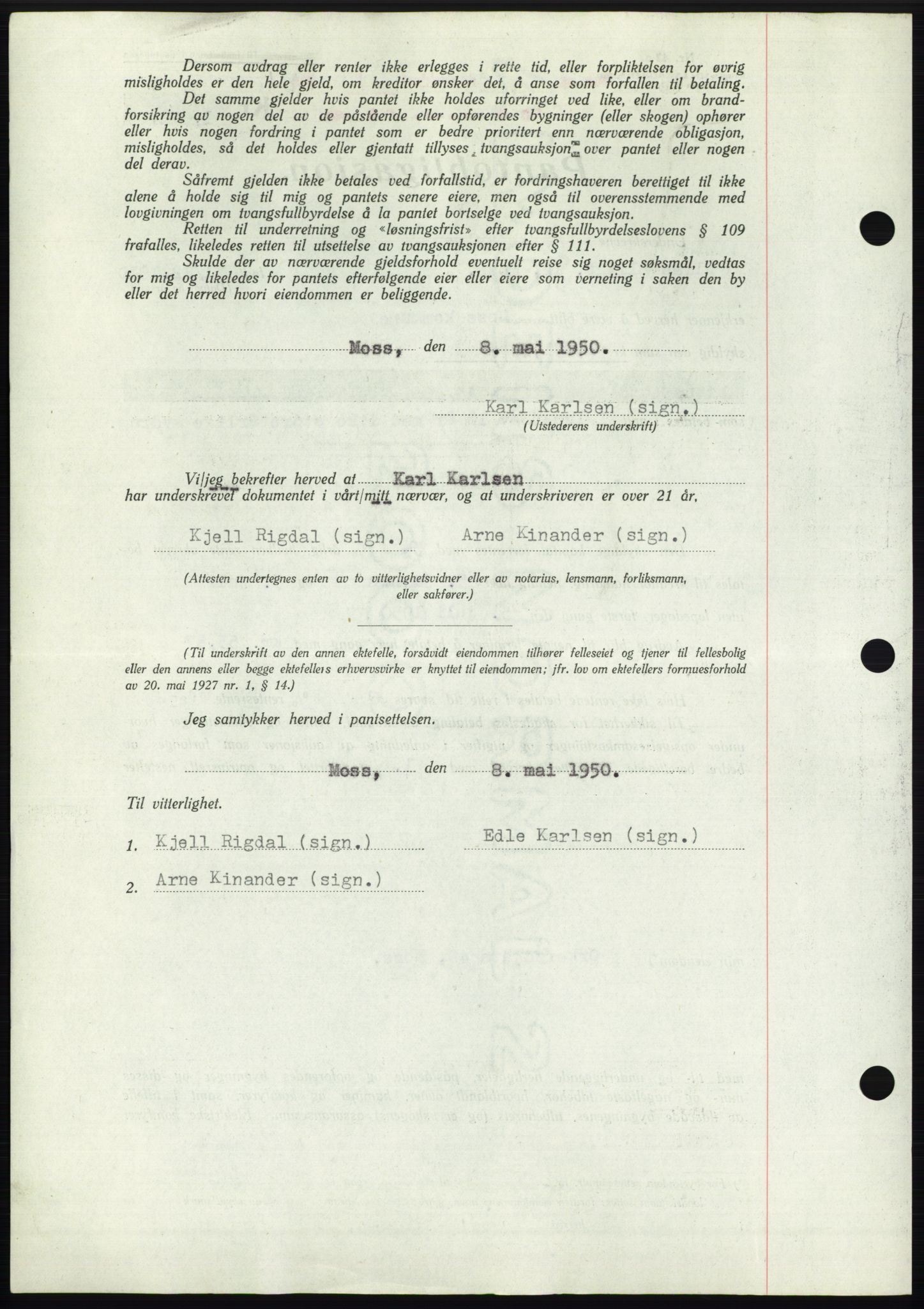 Moss sorenskriveri, AV/SAO-A-10168: Mortgage book no. B24, 1950-1950, Diary no: : 1459/1950