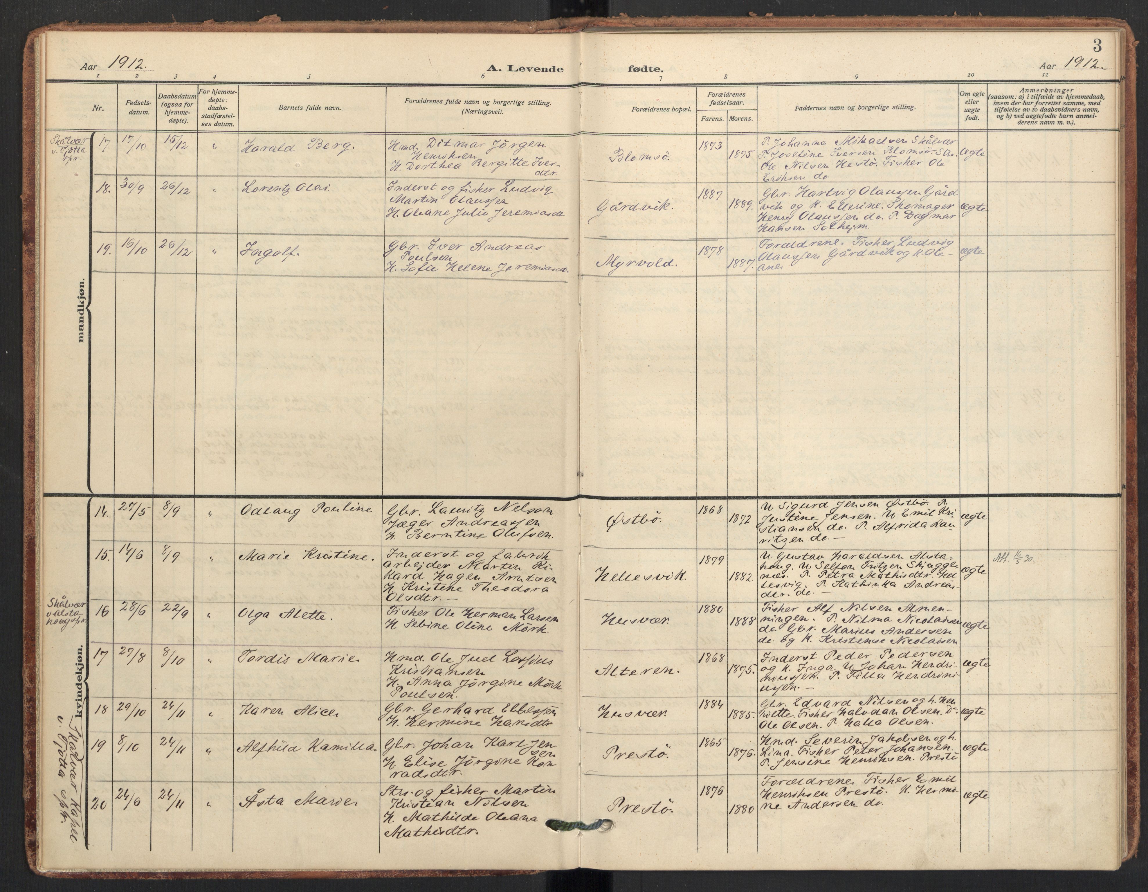 Ministerialprotokoller, klokkerbøker og fødselsregistre - Nordland, AV/SAT-A-1459/830/L0455: Parish register (official) no. 830A19, 1912-1942, p. 3