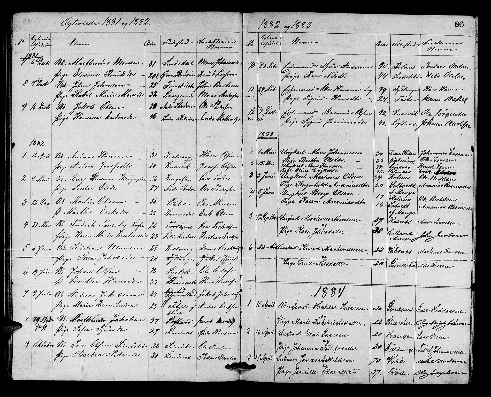 Lindås Sokneprestembete, SAB/A-76701/H/Hab: Parish register (copy) no. B 2, 1867-1885, p. 86