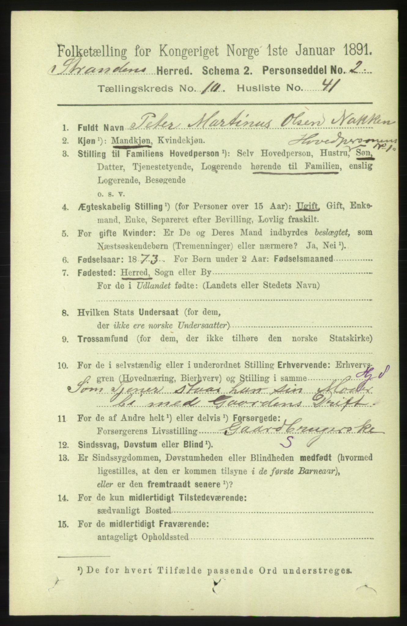 RA, 1891 census for 1525 Stranda, 1891, p. 2451