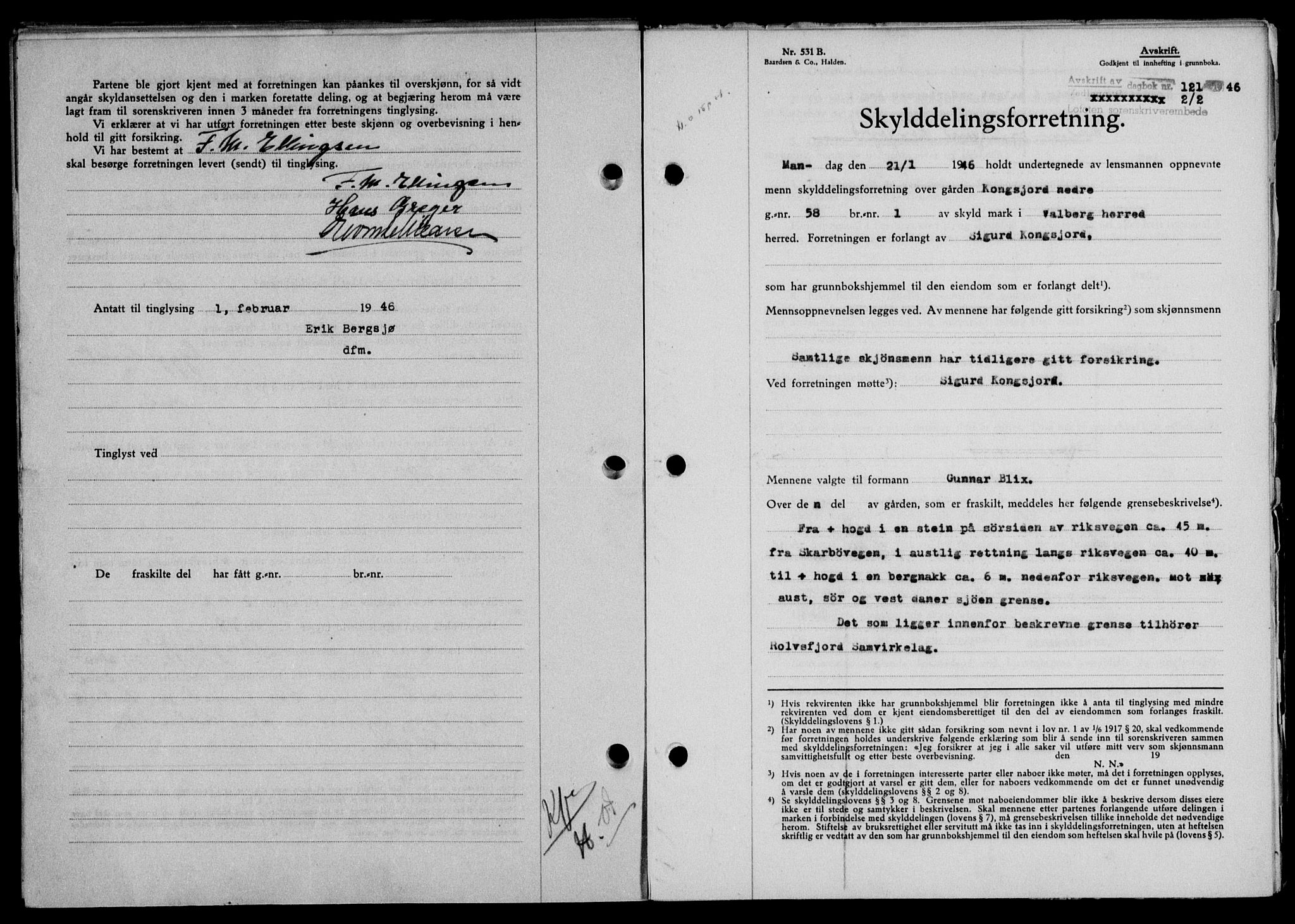 Lofoten sorenskriveri, SAT/A-0017/1/2/2C/L0013a: Mortgage book no. 13a, 1944-1946, Diary no: : 121/1946