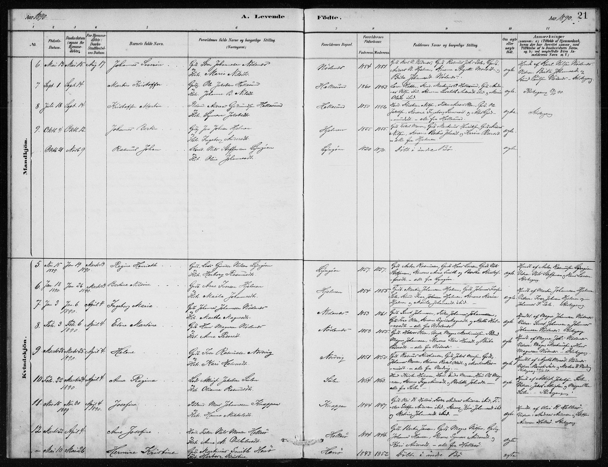 Manger sokneprestembete, AV/SAB-A-76801/H/Haa: Parish register (official) no. E  1, 1881-1890, p. 21