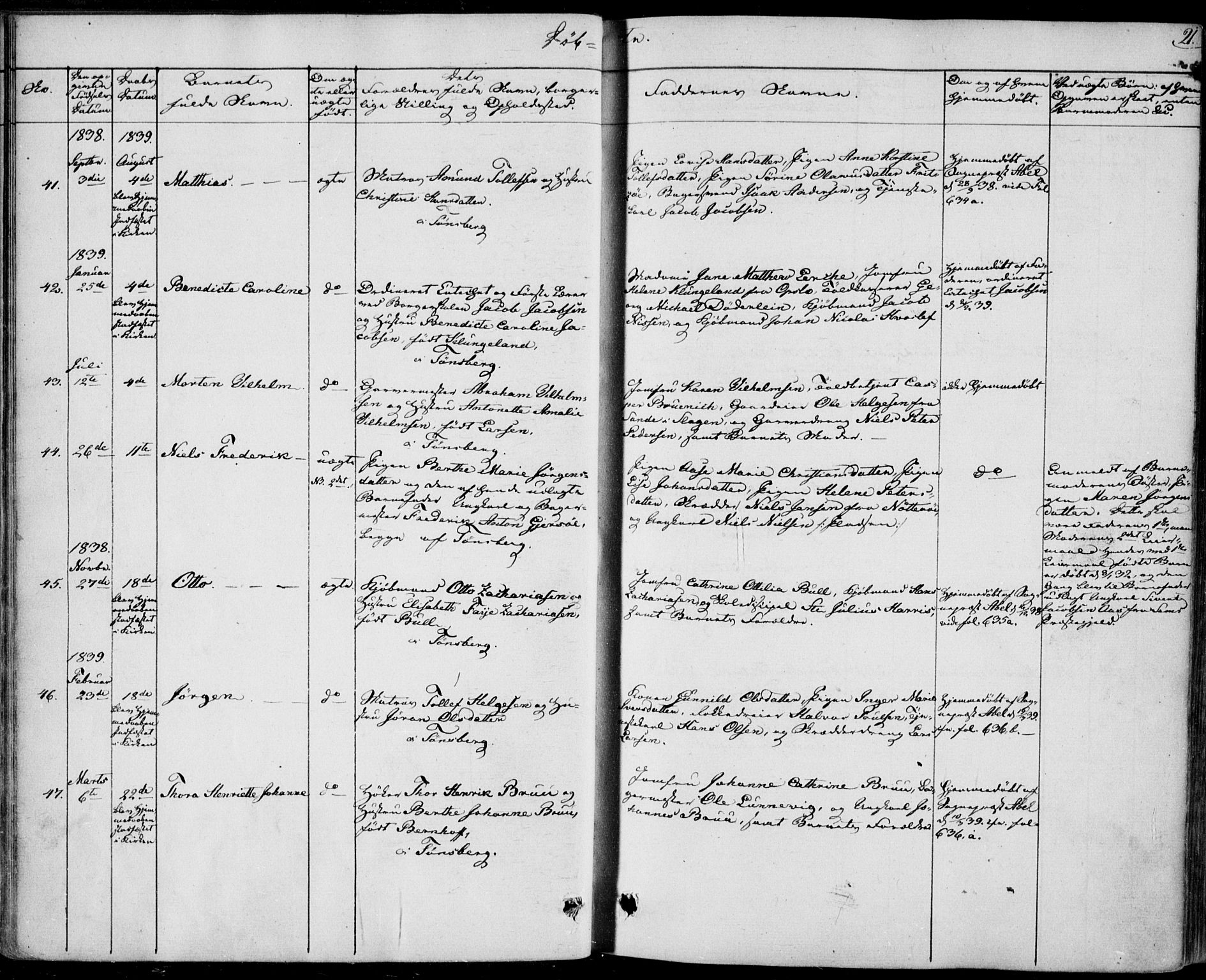 Tønsberg kirkebøker, AV/SAKO-A-330/F/Fa/L0006: Parish register (official) no. I 6, 1836-1844, p. 21