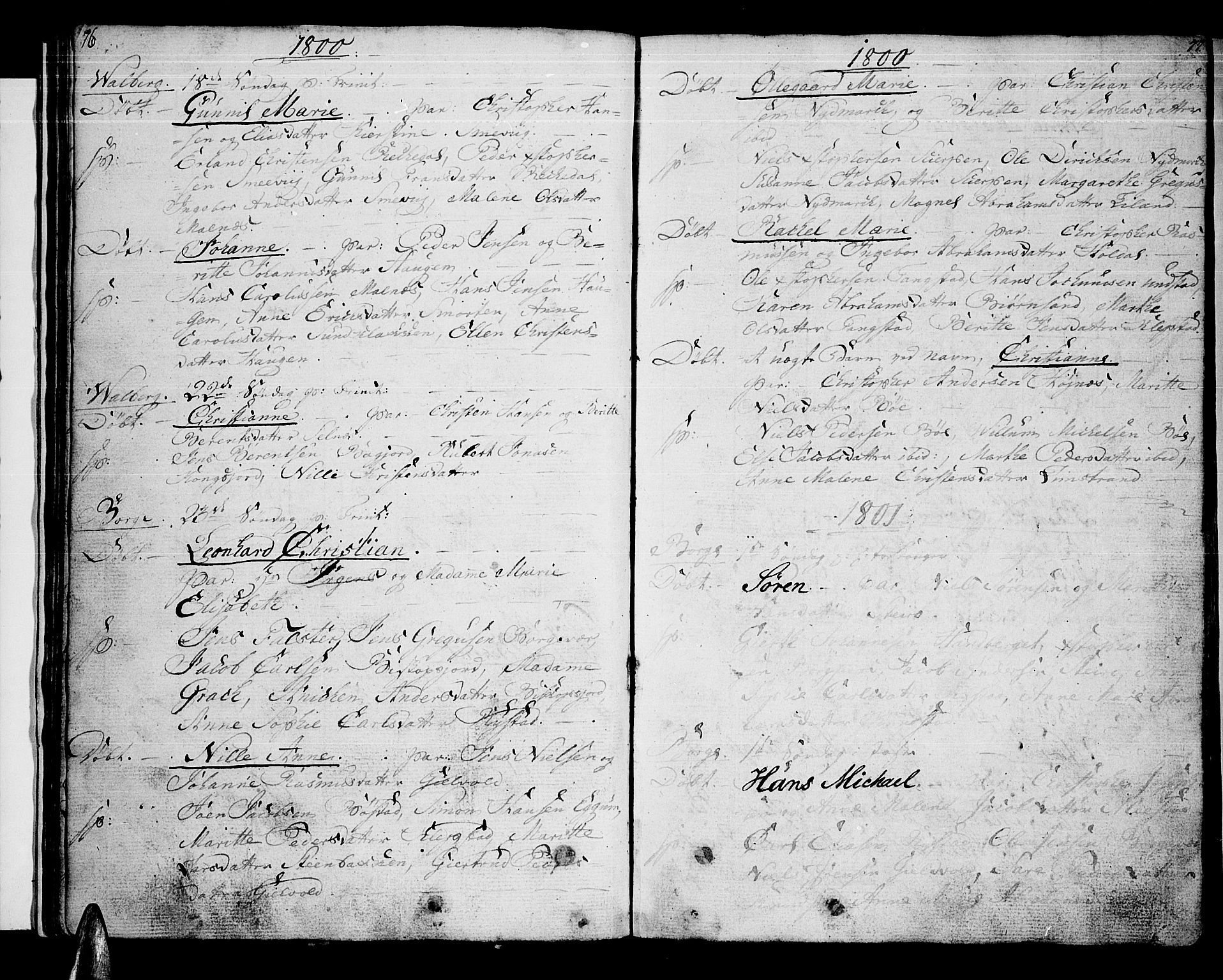 Ministerialprotokoller, klokkerbøker og fødselsregistre - Nordland, SAT/A-1459/880/L1129: Parish register (official) no. 880A03, 1796-1821, p. 76-77