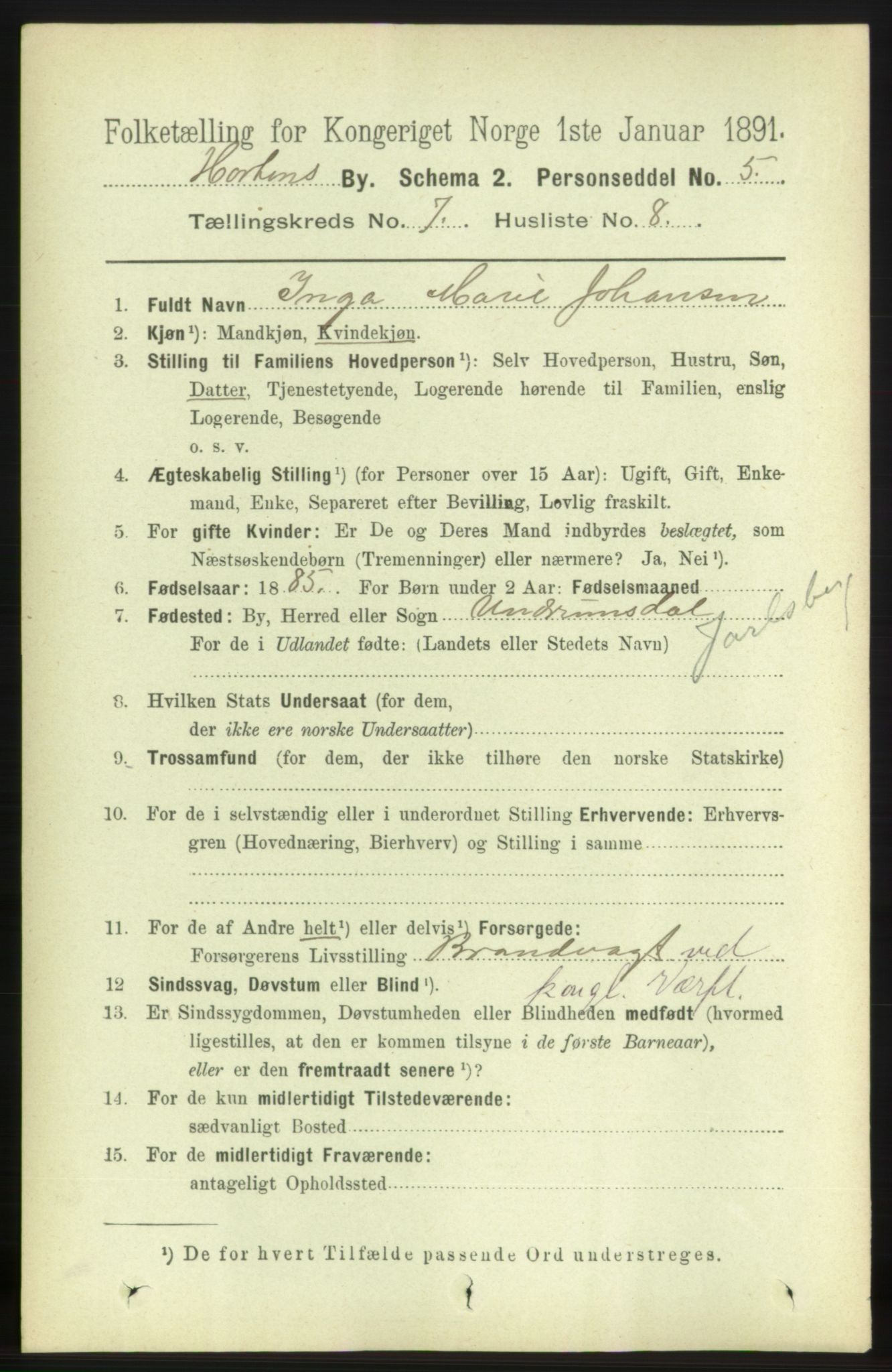 RA, 1891 census for 0703 Horten, 1891, p. 4472