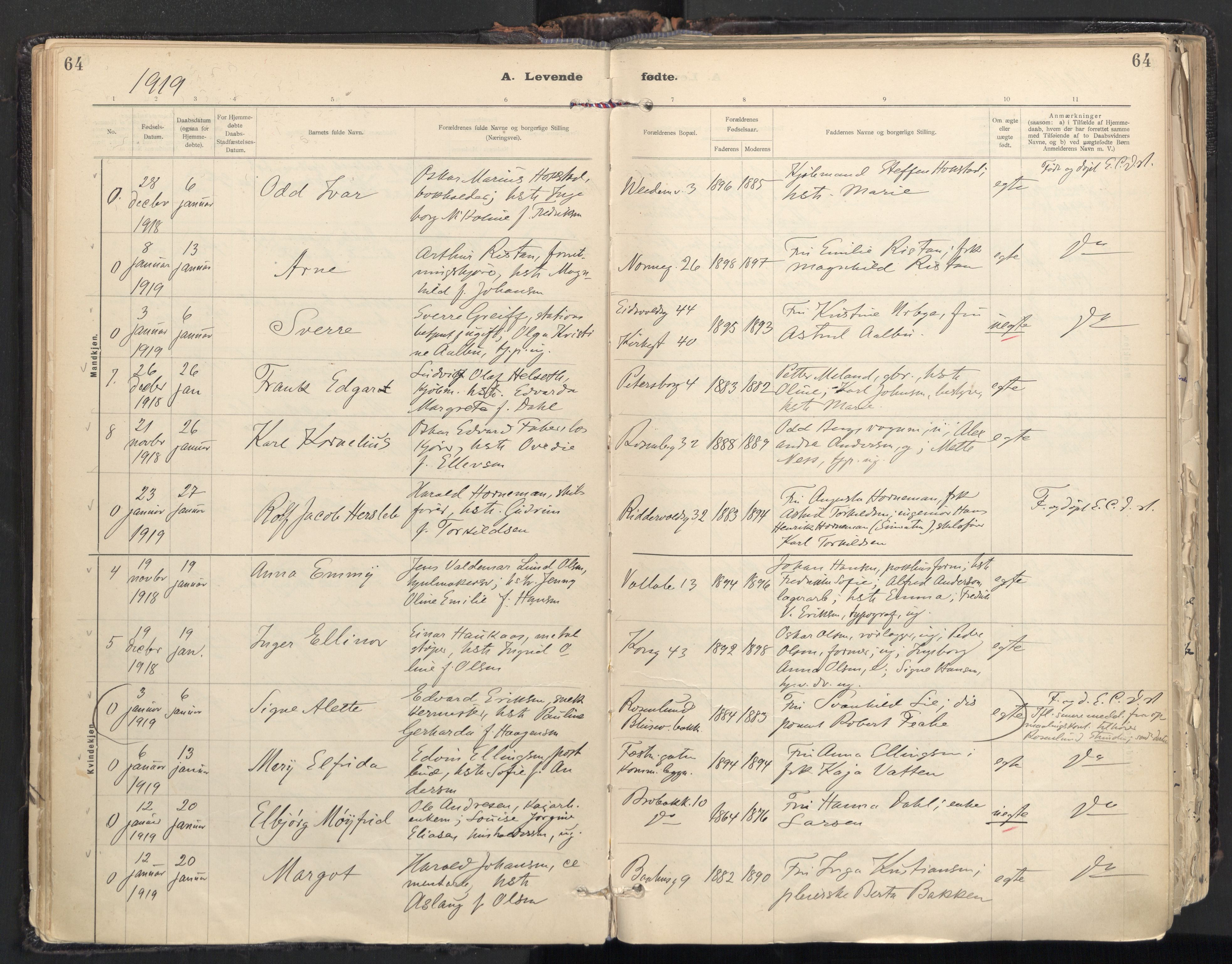 Ministerialprotokoller, klokkerbøker og fødselsregistre - Sør-Trøndelag, SAT/A-1456/604/L0205: Parish register (official) no. 604A25, 1917-1932, p. 64