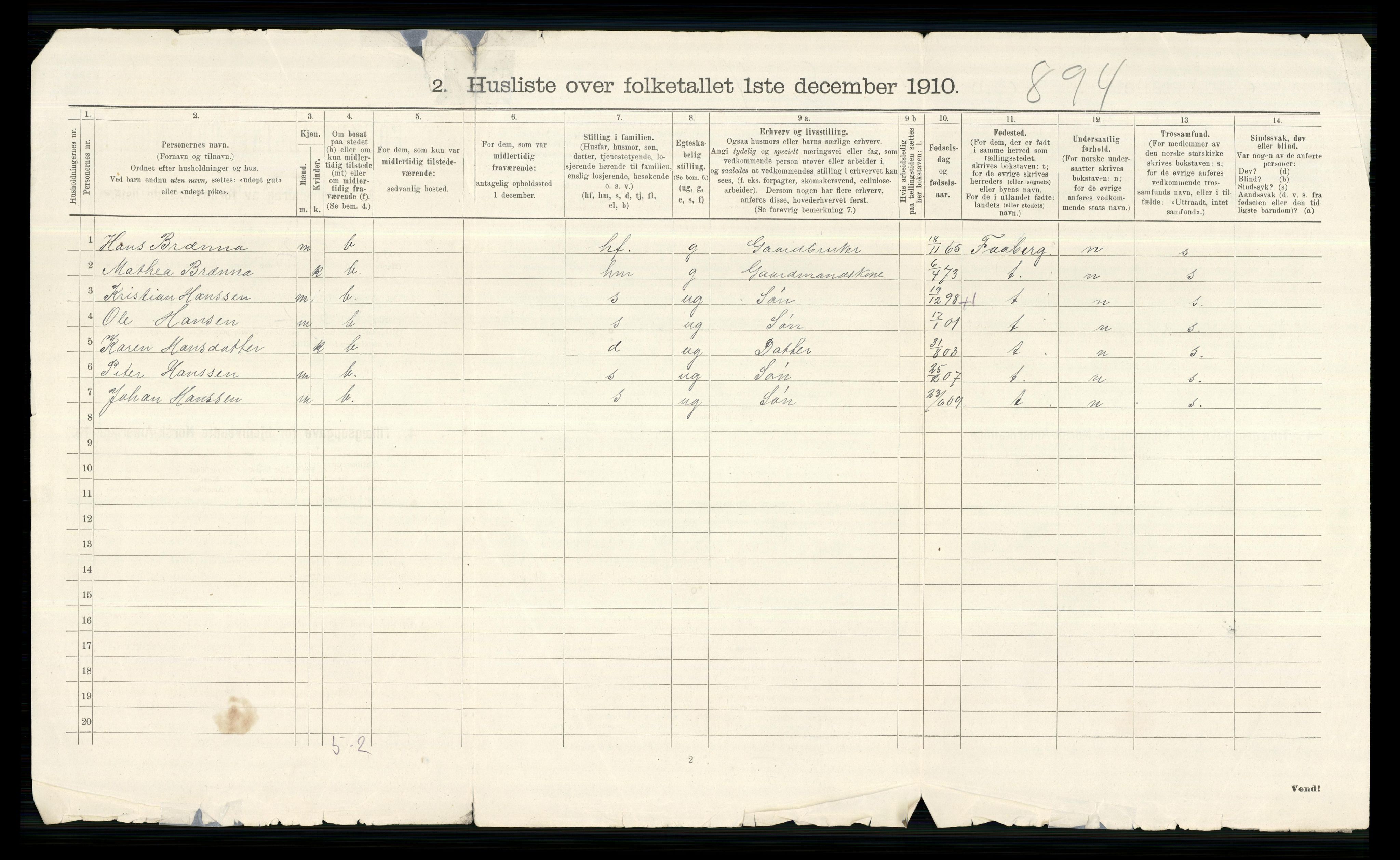 RA, 1910 census for Ringsaker, 1910, p. 102