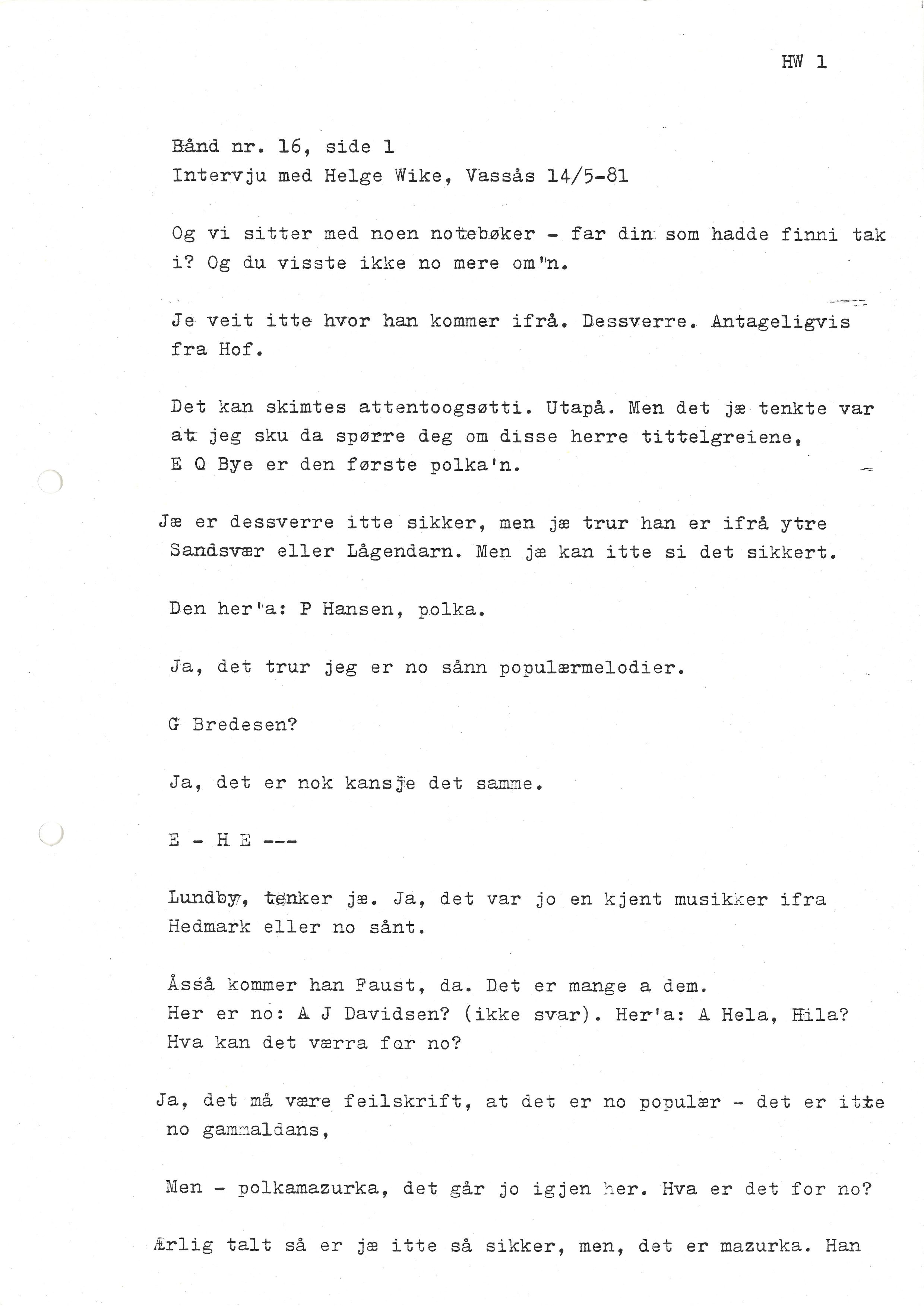 Sa 16 - Folkemusikk fra Vestfold, Gjerdesamlingen, VEMU/A-1868/I/L0001: Informantregister med intervjunedtegnelser, 1979-1986