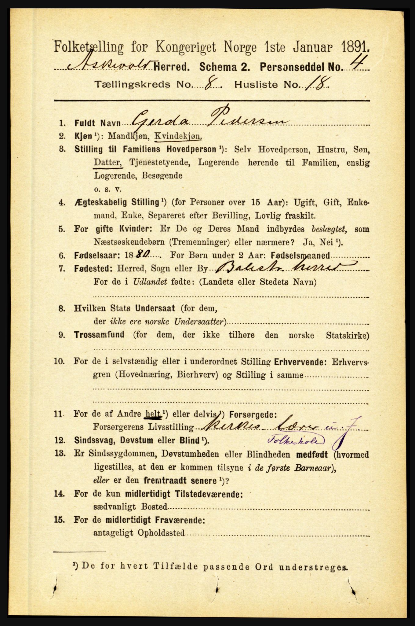 RA, 1891 census for 1428 Askvoll, 1891, p. 2251