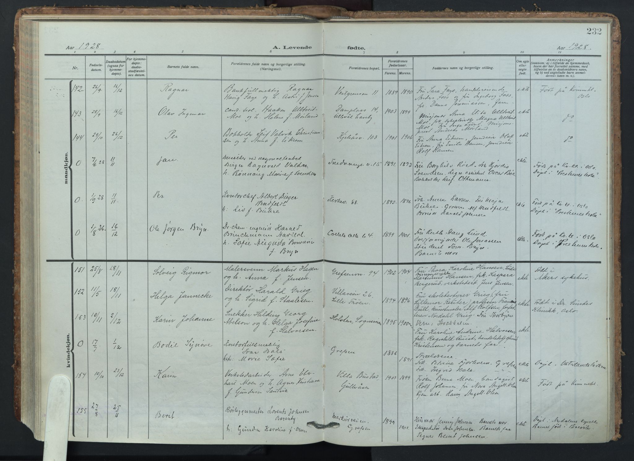 Vestre Aker prestekontor Kirkebøker, AV/SAO-A-10025/F/Fa/L0018: Parish register (official) no. 18, 1921-1931, p. 232