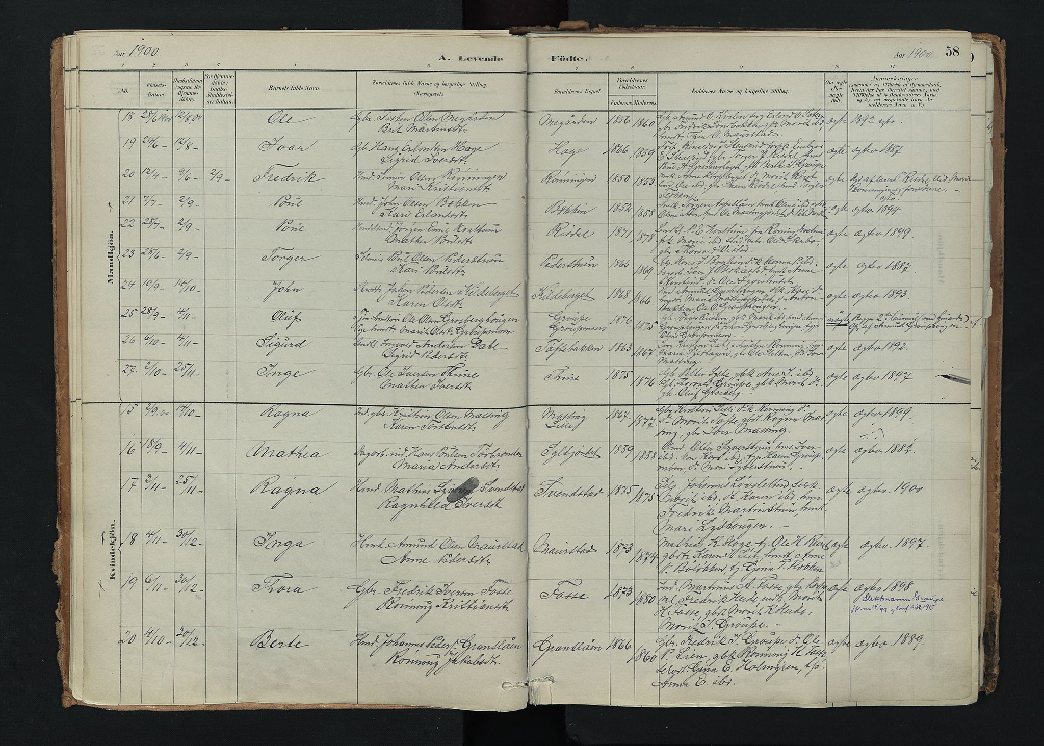 Nord-Fron prestekontor, SAH/PREST-080/H/Ha/Haa/L0005: Parish register (official) no. 5, 1884-1914, p. 58