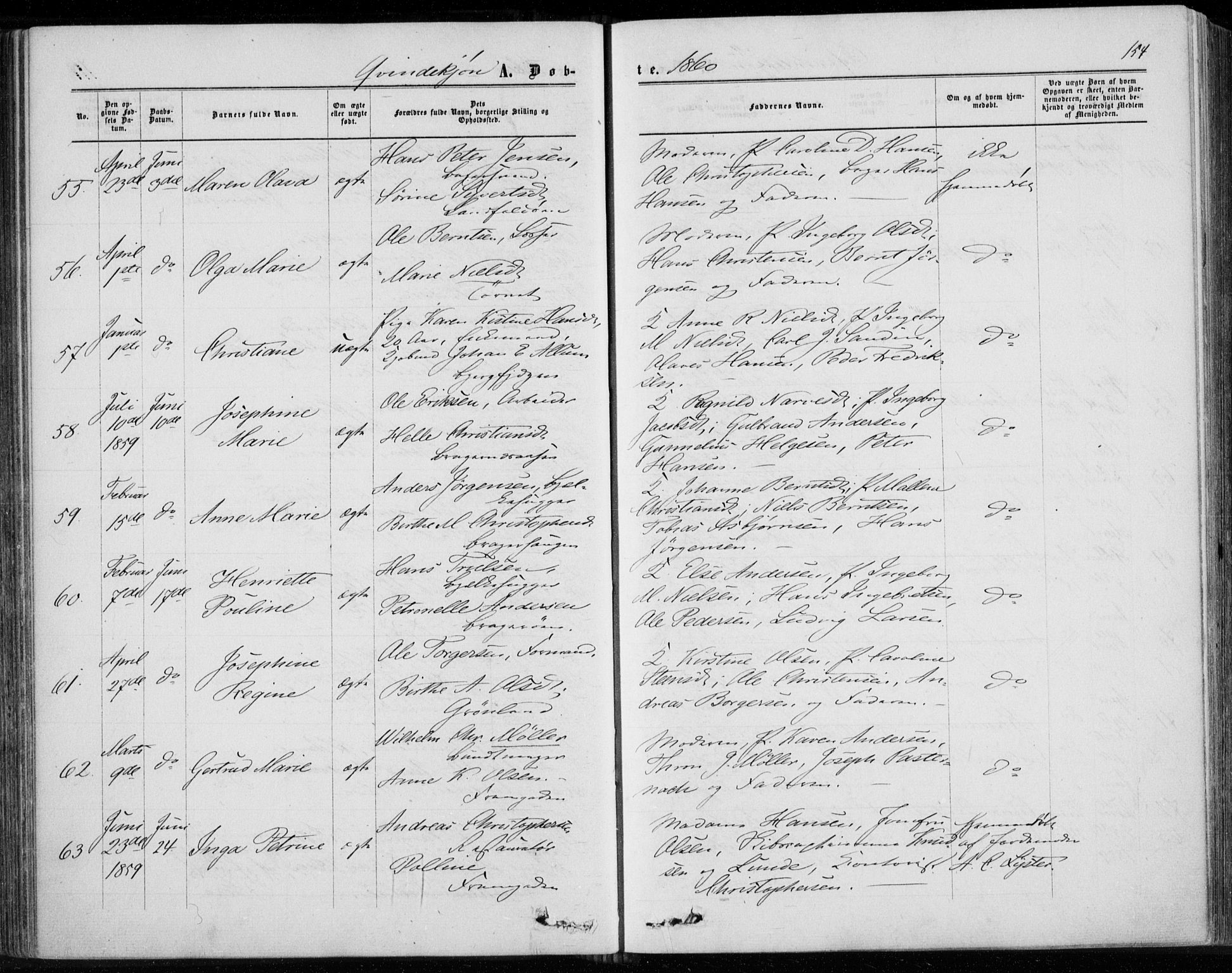 Bragernes kirkebøker, AV/SAKO-A-6/F/Fb/L0003: Parish register (official) no. II 3, 1860-1868, p. 154