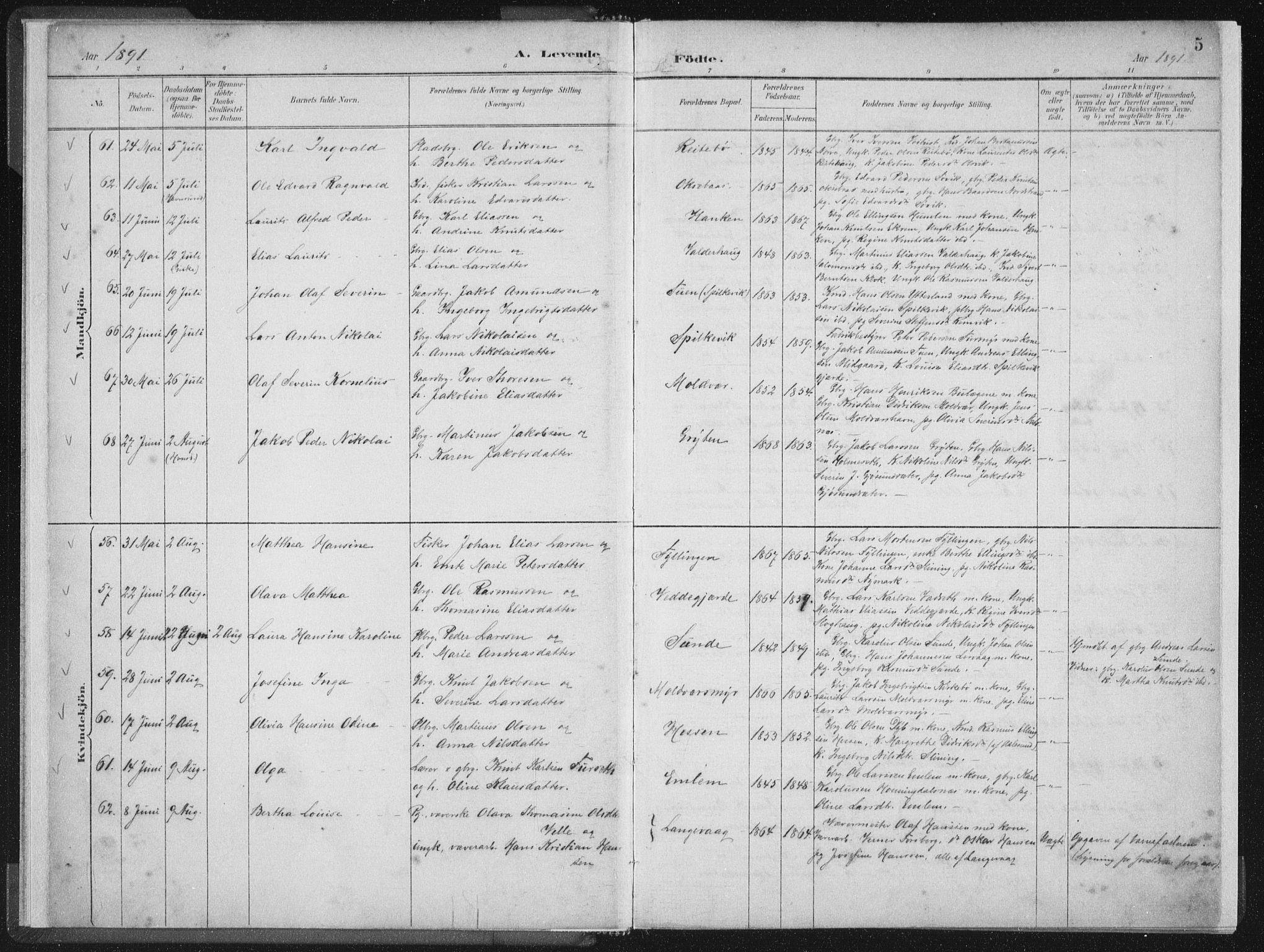 Ministerialprotokoller, klokkerbøker og fødselsregistre - Møre og Romsdal, AV/SAT-A-1454/528/L0405: Parish register (official) no. 528A14, 1891-1906, p. 5