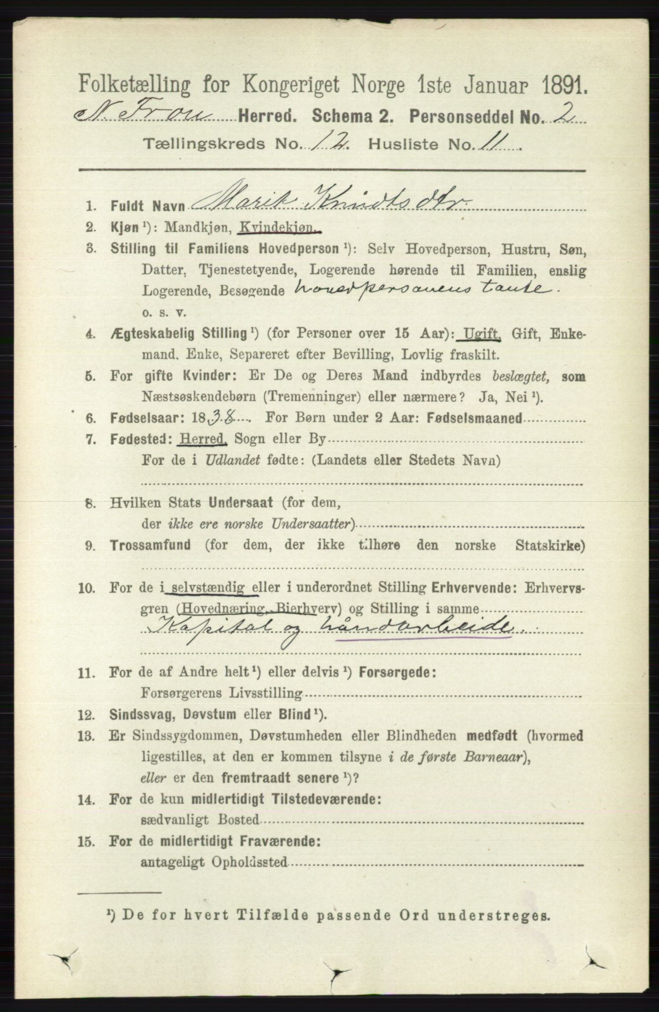 RA, 1891 census for 0518 Nord-Fron, 1891, p. 5157