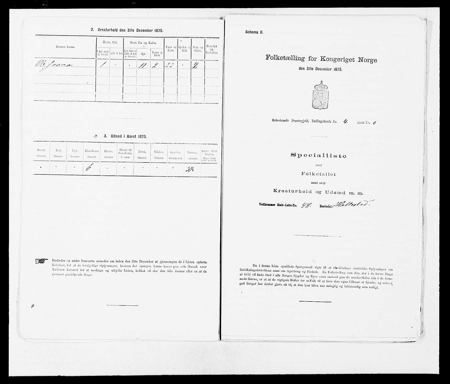 SAB, 1875 census for 1418P Balestrand, 1875, p. 464