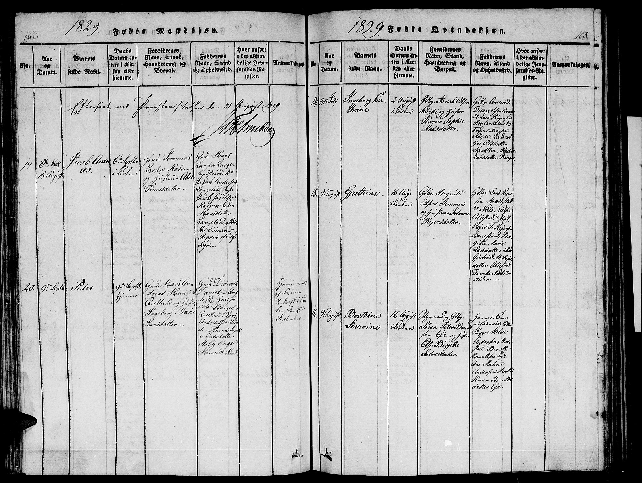 Flekkefjord sokneprestkontor, AV/SAK-1111-0012/F/Fb/Fbb/L0001: Parish register (copy) no. B 1, 1815-1830, p. 162-163