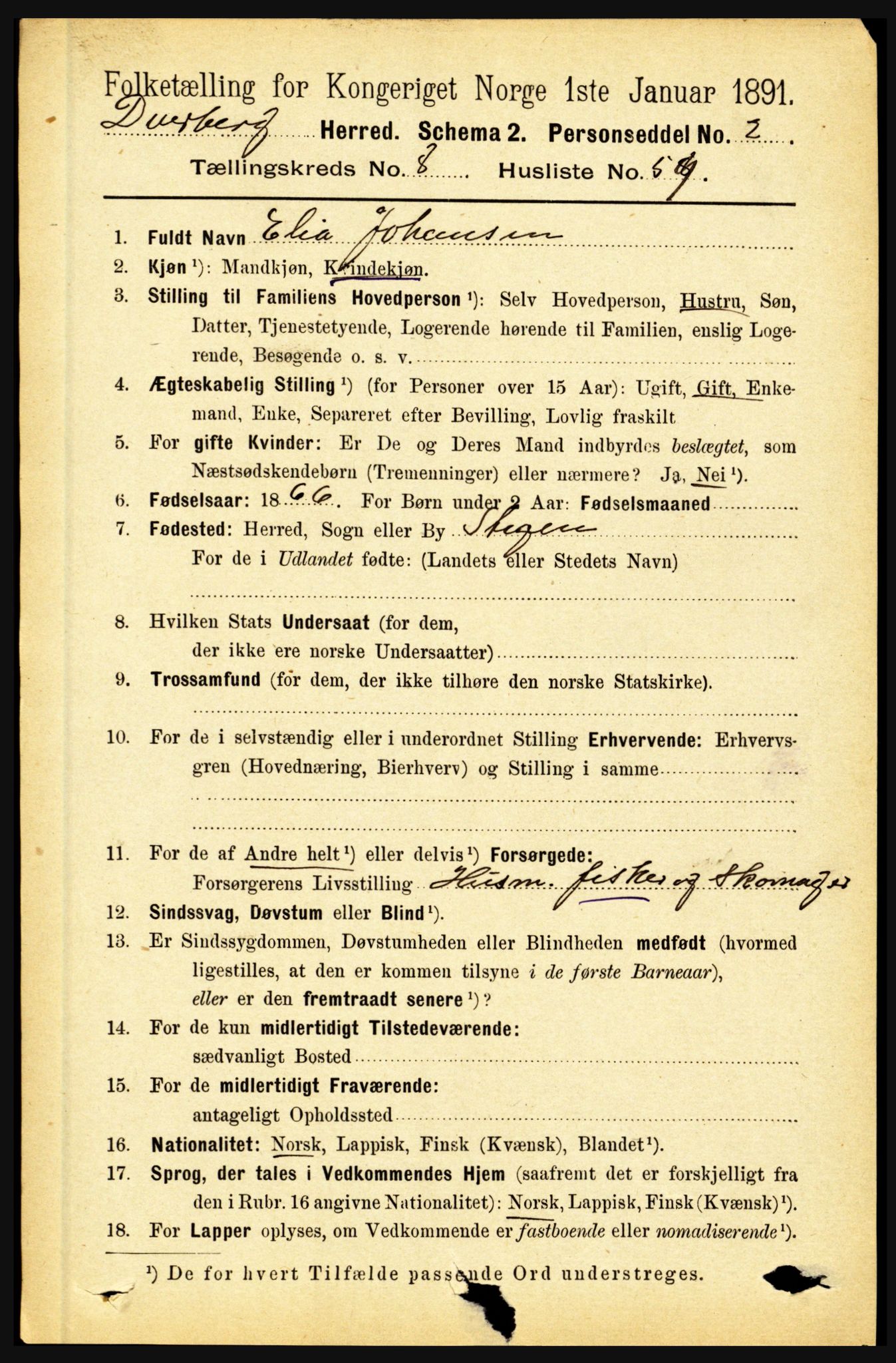 RA, 1891 census for 1872 Dverberg, 1891, p. 3471