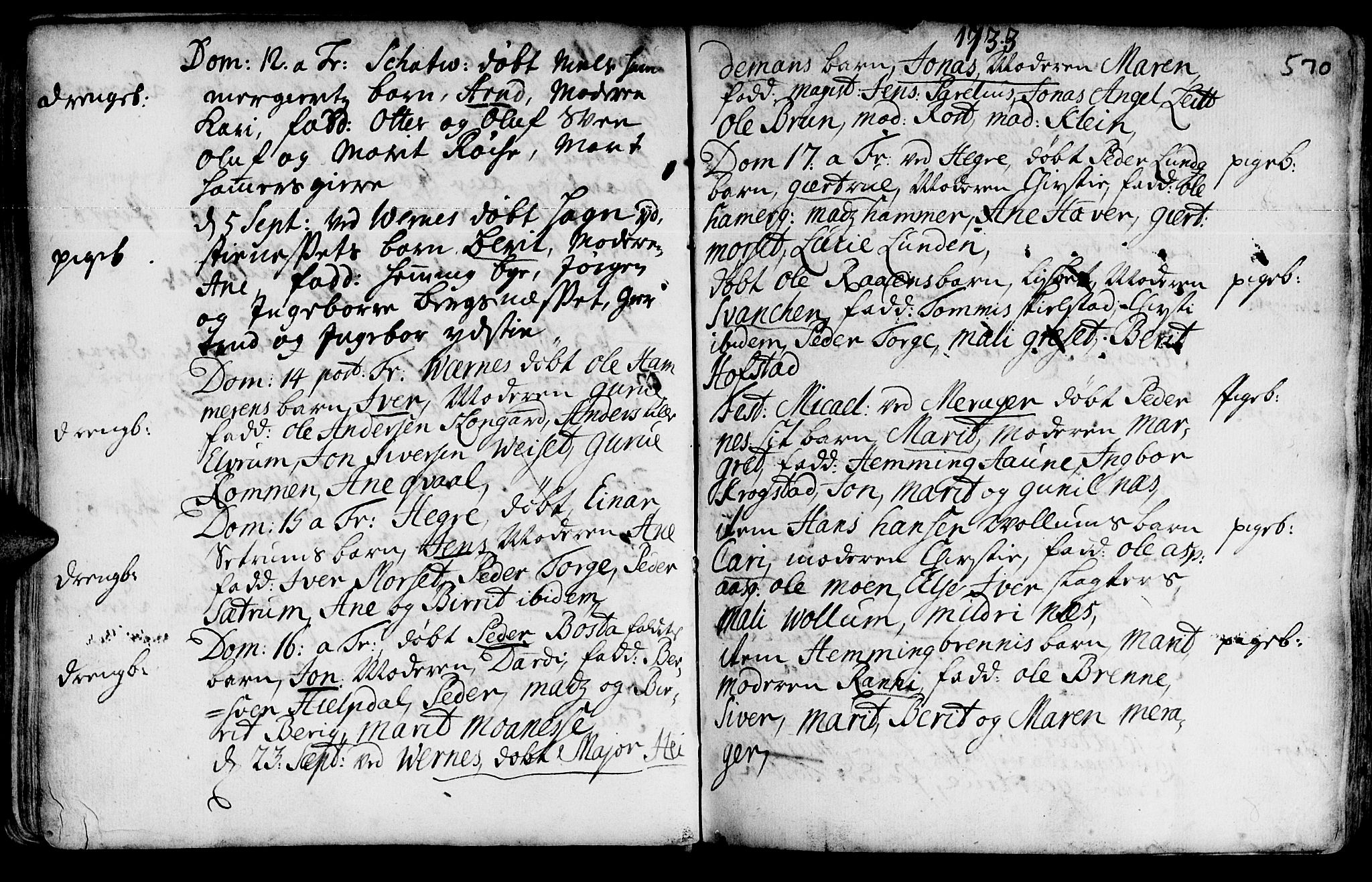 Ministerialprotokoller, klokkerbøker og fødselsregistre - Nord-Trøndelag, SAT/A-1458/709/L0055: Parish register (official) no. 709A03, 1730-1739, p. 569-570