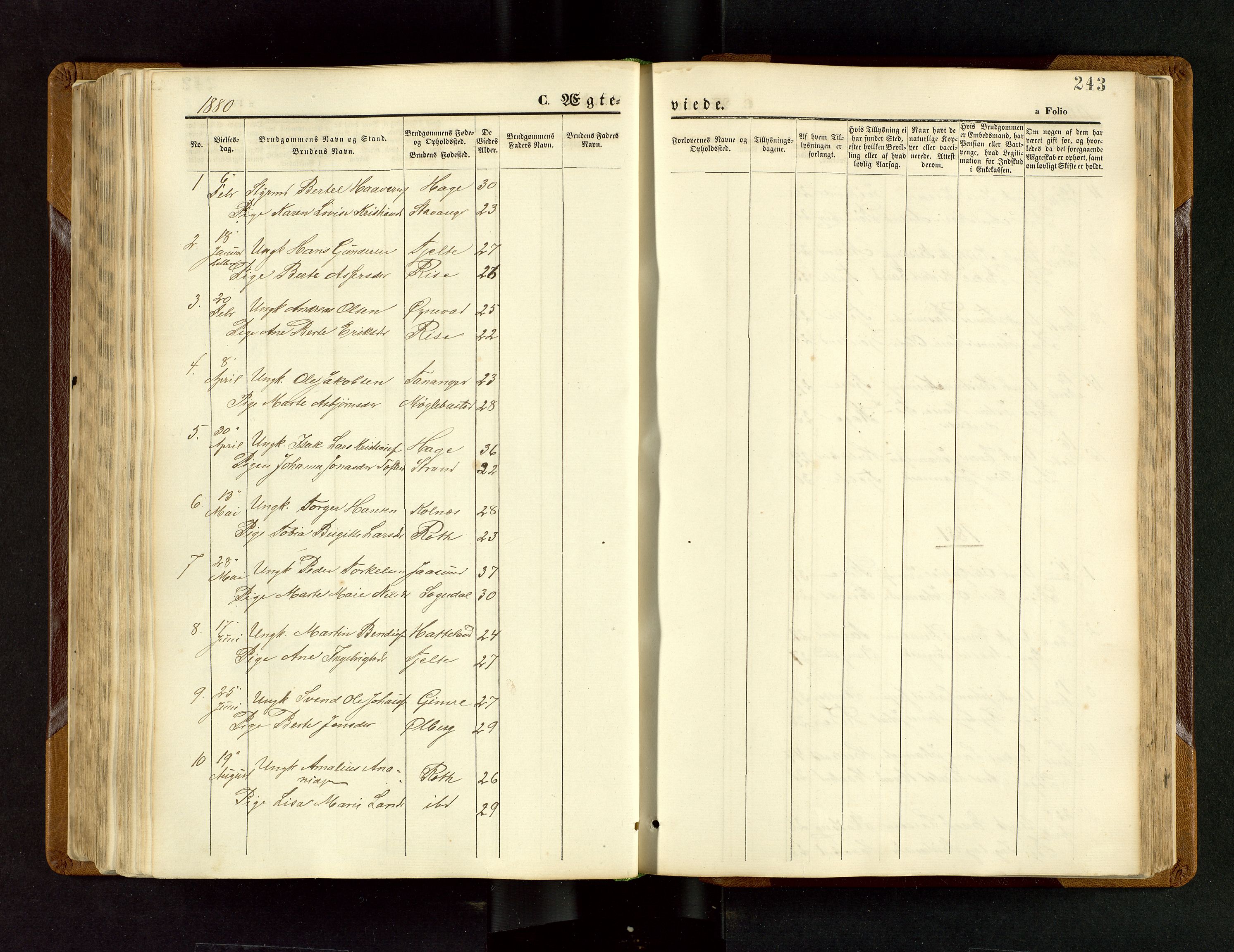 Håland sokneprestkontor, AV/SAST-A-101802/001/30BB/L0003: Parish register (copy) no. B 3, 1873-1893, p. 243