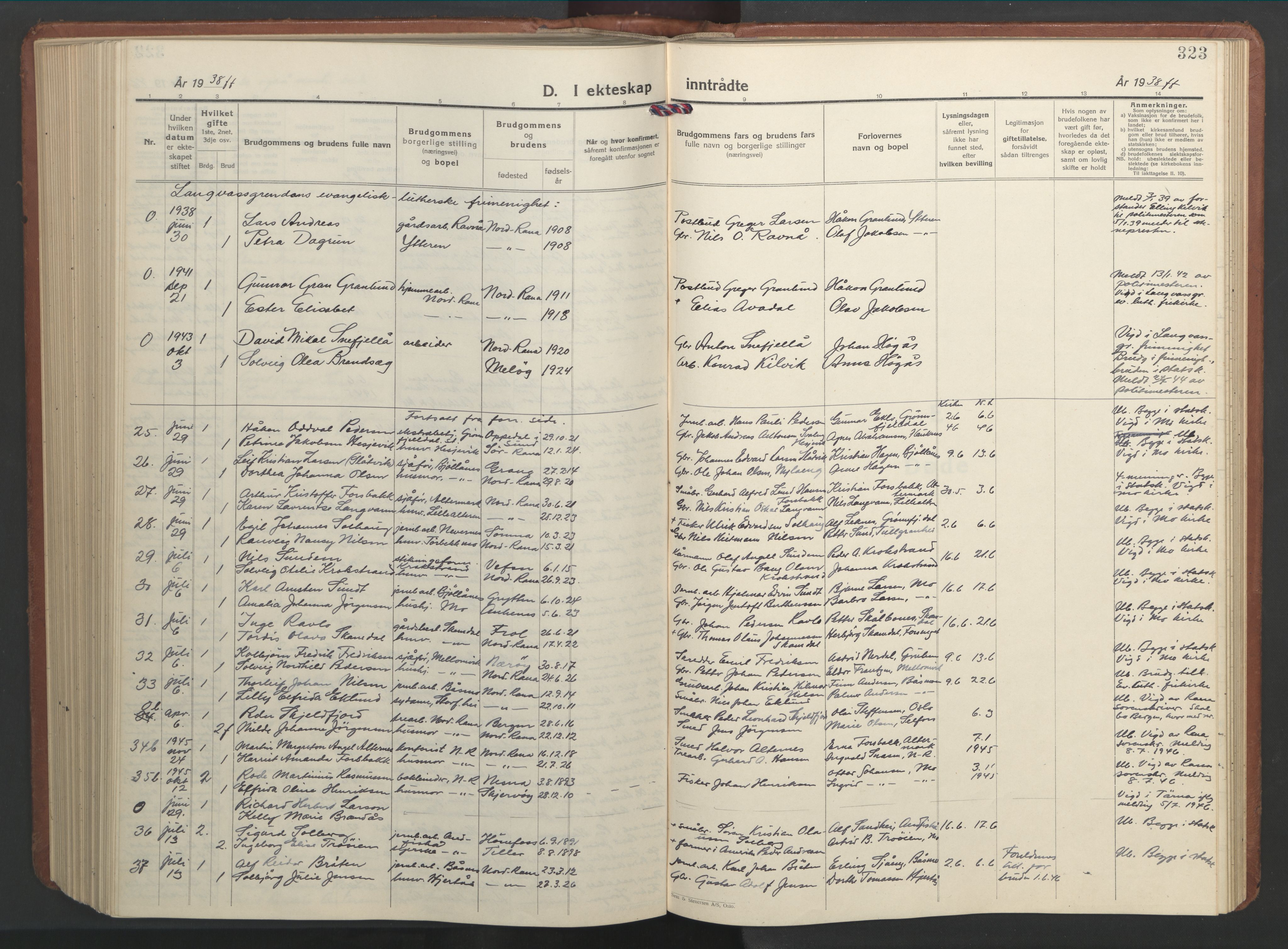 Ministerialprotokoller, klokkerbøker og fødselsregistre - Nordland, SAT/A-1459/827/L0425: Parish register (copy) no. 827C14, 1931-1946, p. 323