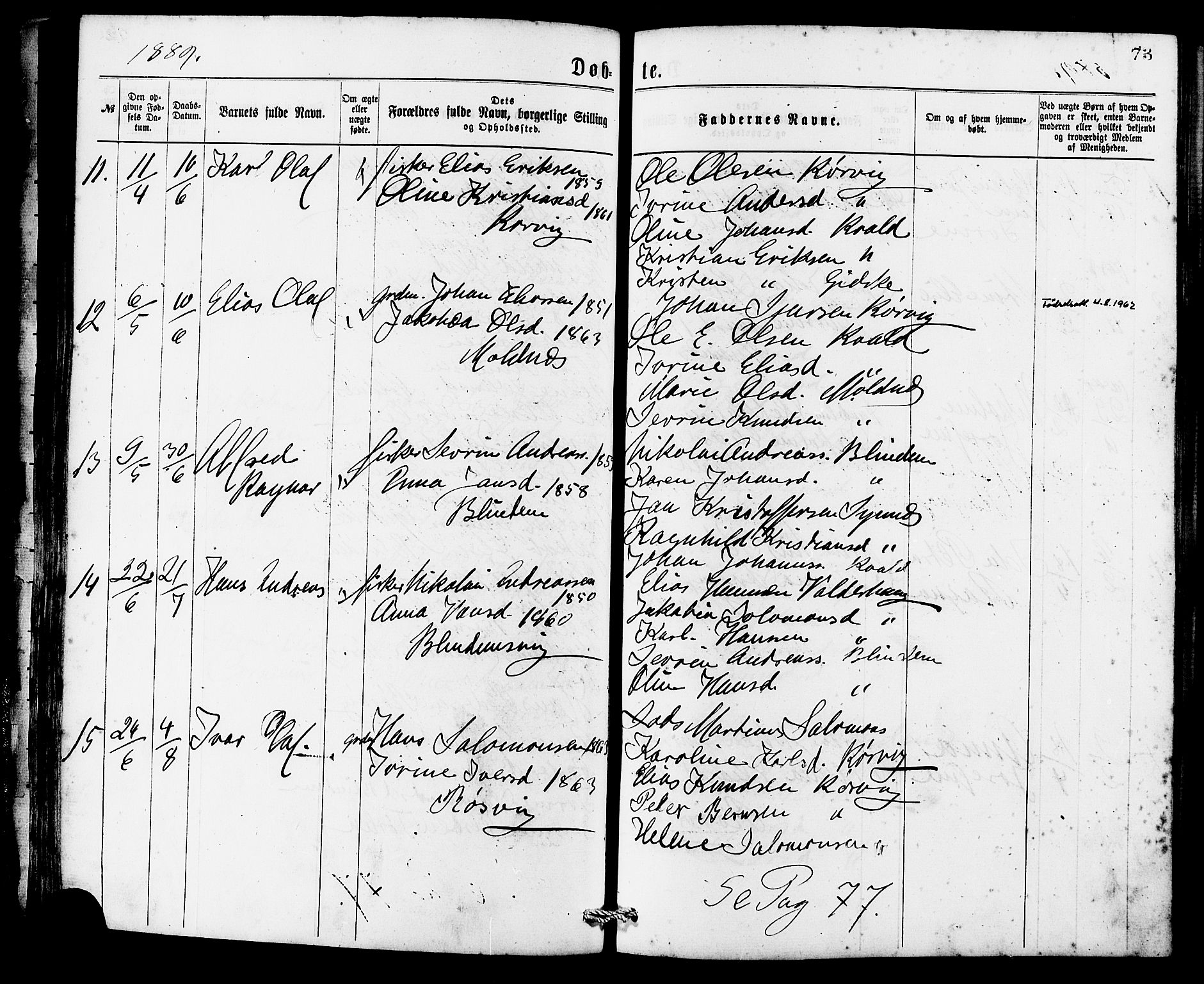 Ministerialprotokoller, klokkerbøker og fødselsregistre - Møre og Romsdal, AV/SAT-A-1454/537/L0519: Parish register (official) no. 537A03, 1876-1889, p. 73