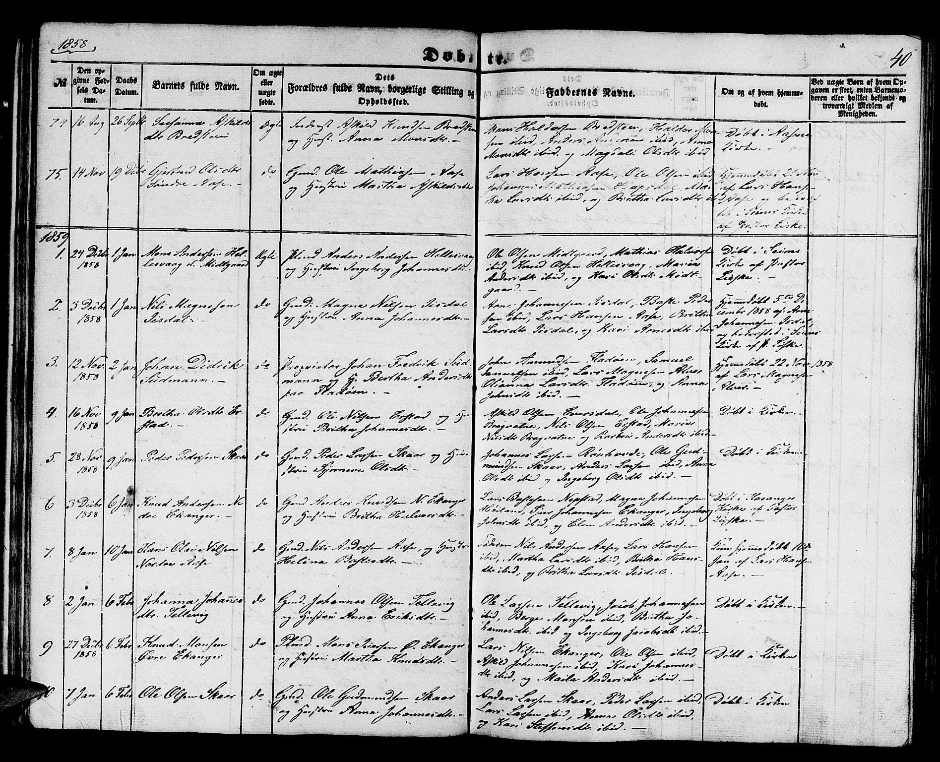 Hamre sokneprestembete, SAB/A-75501/H/Ha/Hab: Parish register (copy) no. B 1, 1852-1863, p. 40
