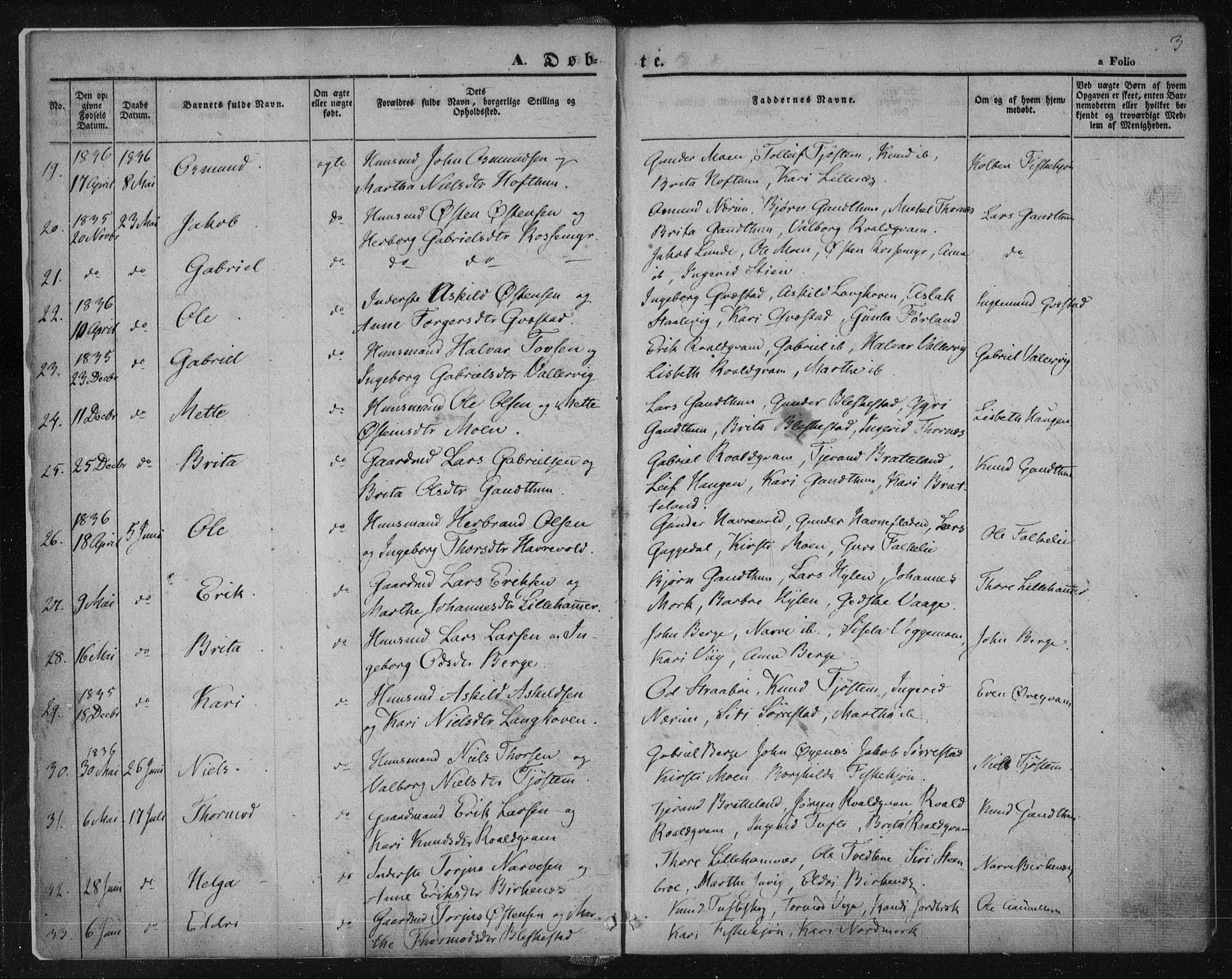 Suldal sokneprestkontor, SAST/A-101845/01/IV/L0008: Parish register (official) no. A 8, 1836-1853, p. 3