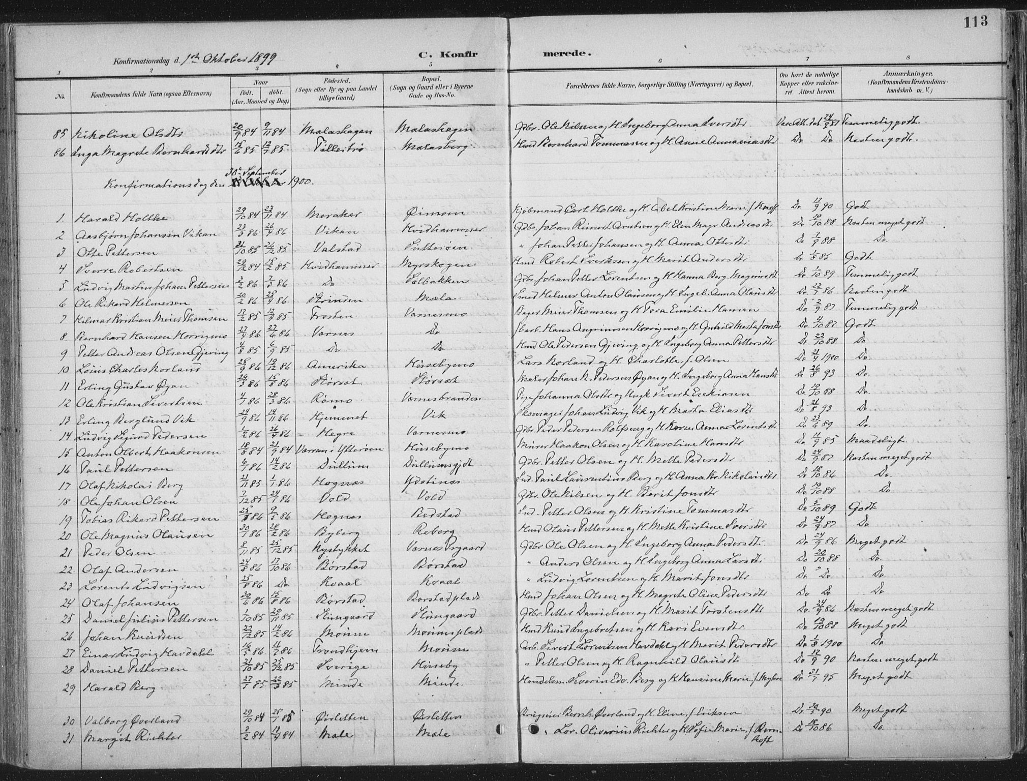 Ministerialprotokoller, klokkerbøker og fødselsregistre - Nord-Trøndelag, AV/SAT-A-1458/709/L0082: Parish register (official) no. 709A22, 1896-1916, p. 113