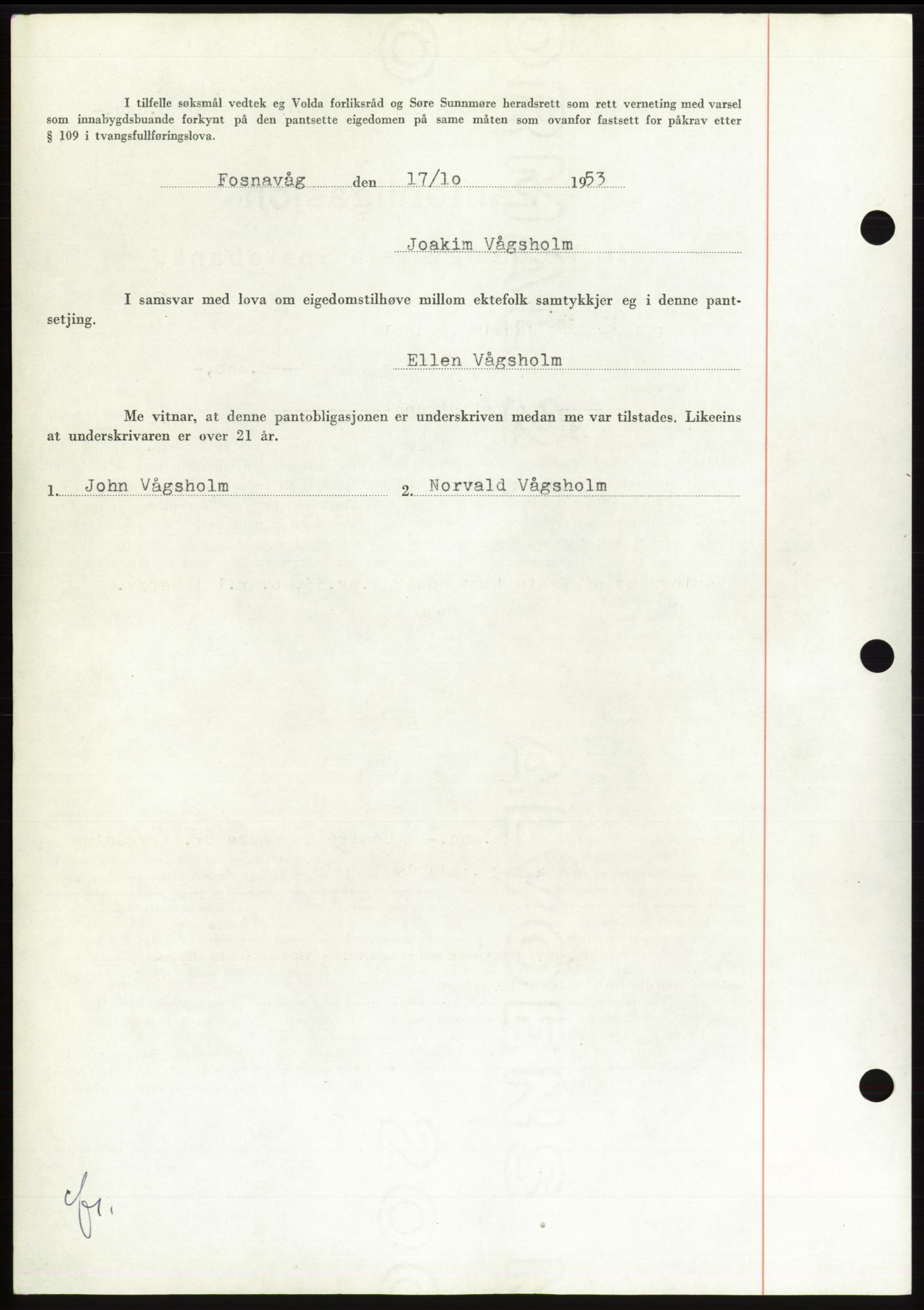 Søre Sunnmøre sorenskriveri, AV/SAT-A-4122/1/2/2C/L0124: Mortgage book no. 12B, 1953-1954, Diary no: : 2558/1953