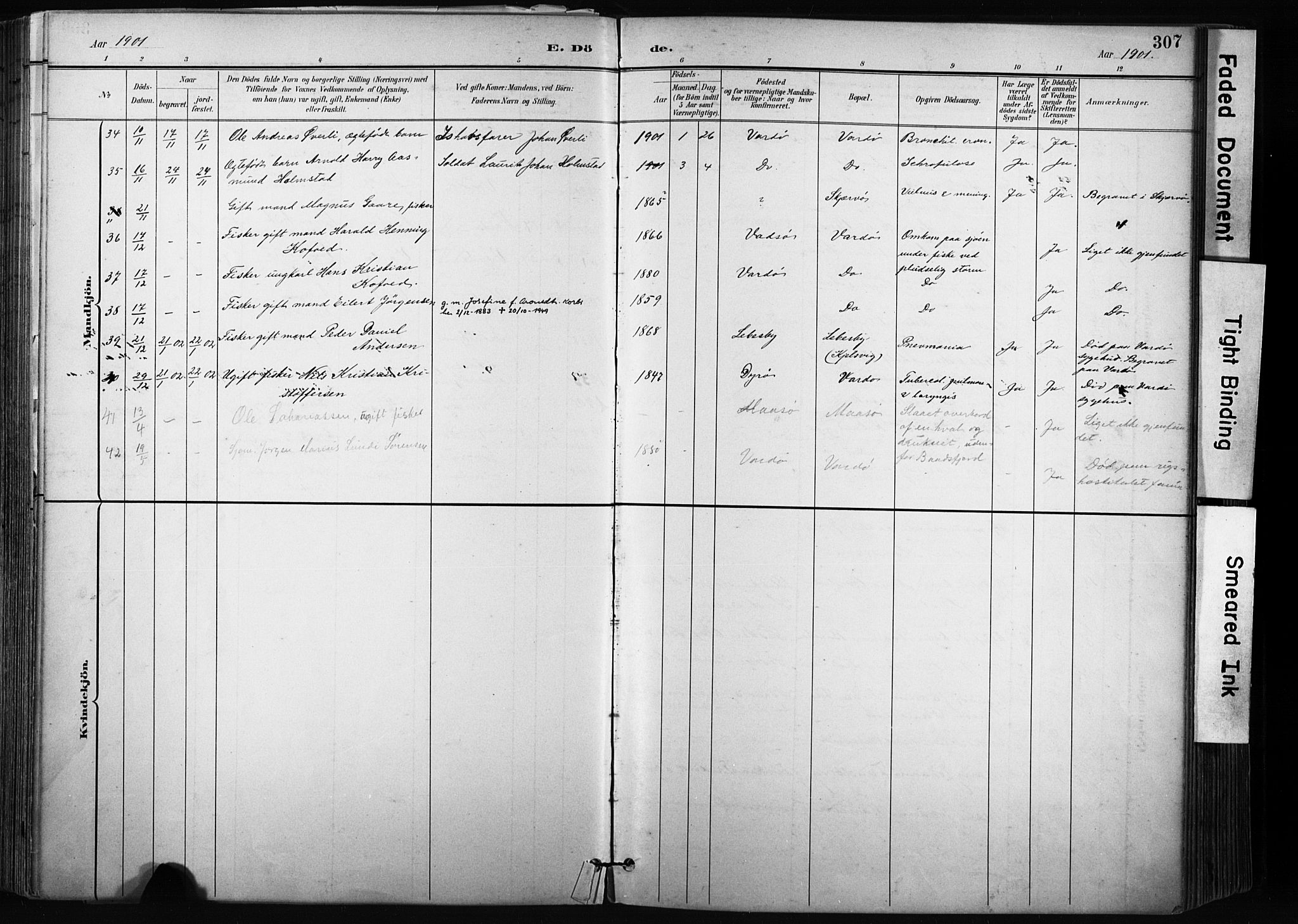 Vardø sokneprestkontor, AV/SATØ-S-1332/H/Ha/L0010kirke: Parish register (official) no. 10, 1895-1907, p. 307