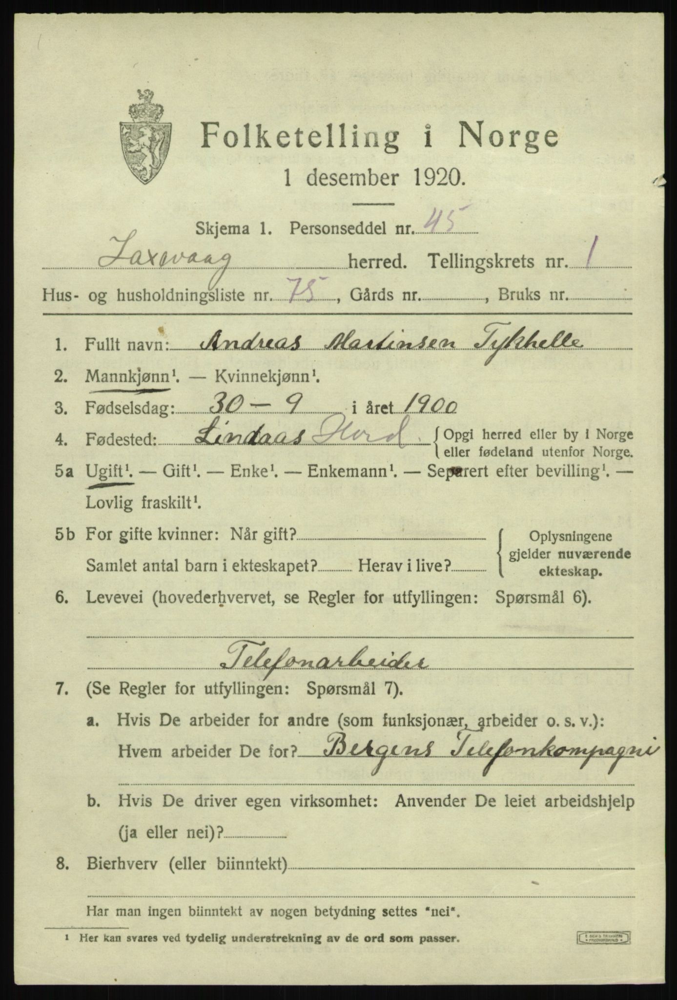 SAB, 1920 census for Laksevåg, 1920, p. 5218