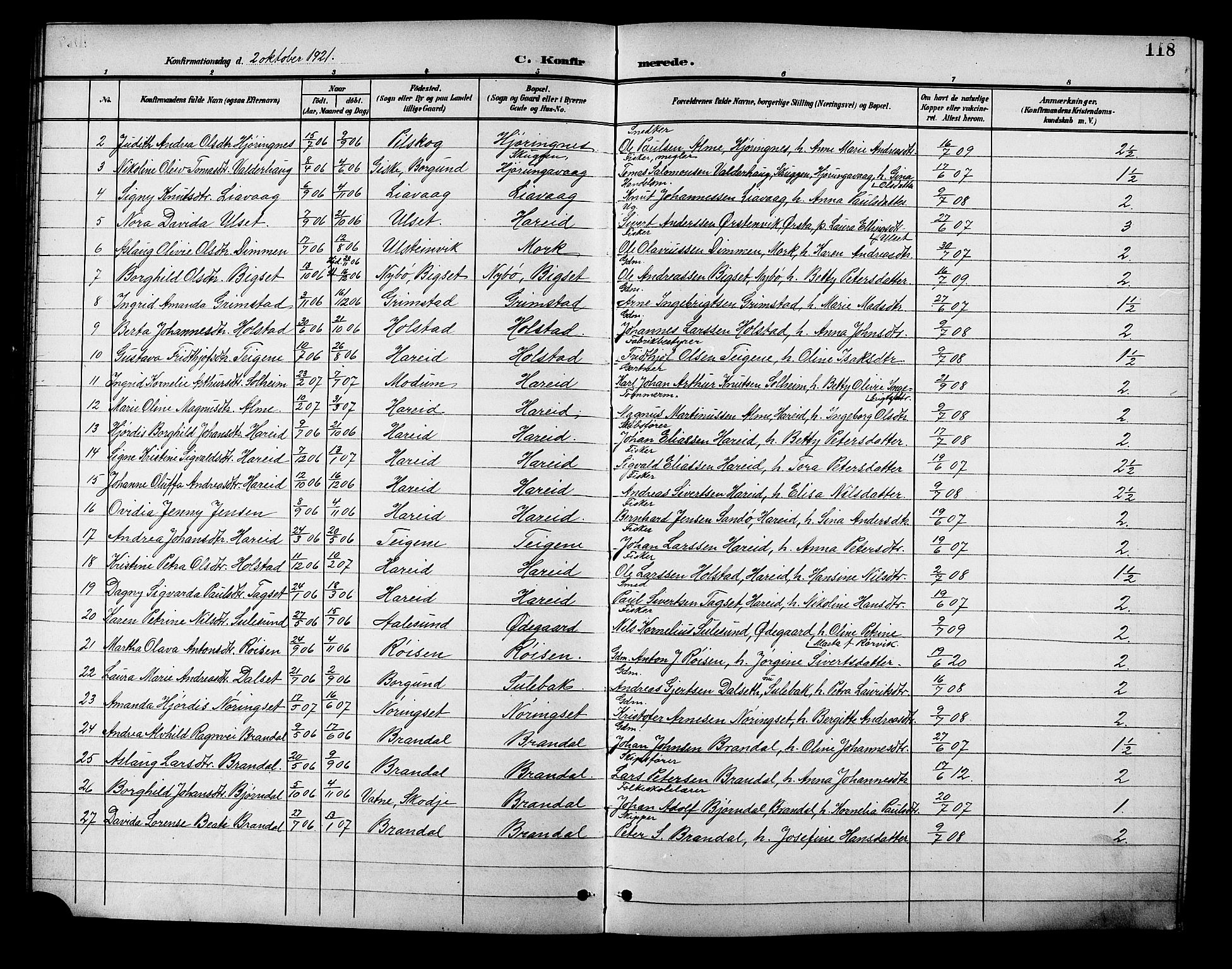 Ministerialprotokoller, klokkerbøker og fødselsregistre - Møre og Romsdal, AV/SAT-A-1454/510/L0126: Parish register (copy) no. 510C03, 1900-1922, p. 118