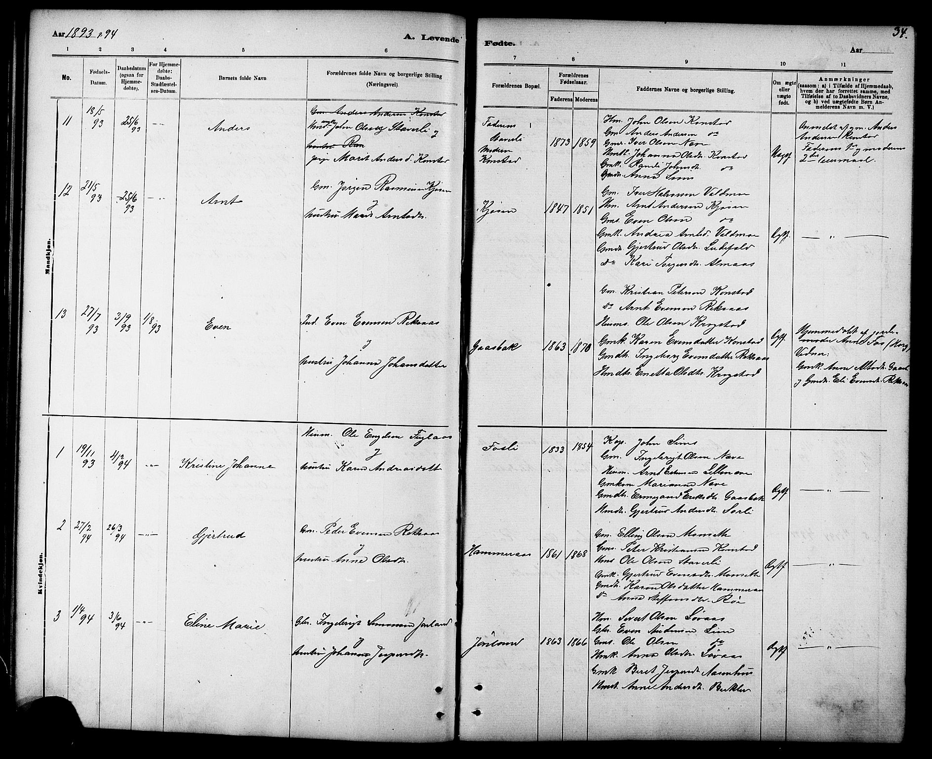 Ministerialprotokoller, klokkerbøker og fødselsregistre - Sør-Trøndelag, SAT/A-1456/694/L1132: Parish register (copy) no. 694C04, 1887-1914, p. 34