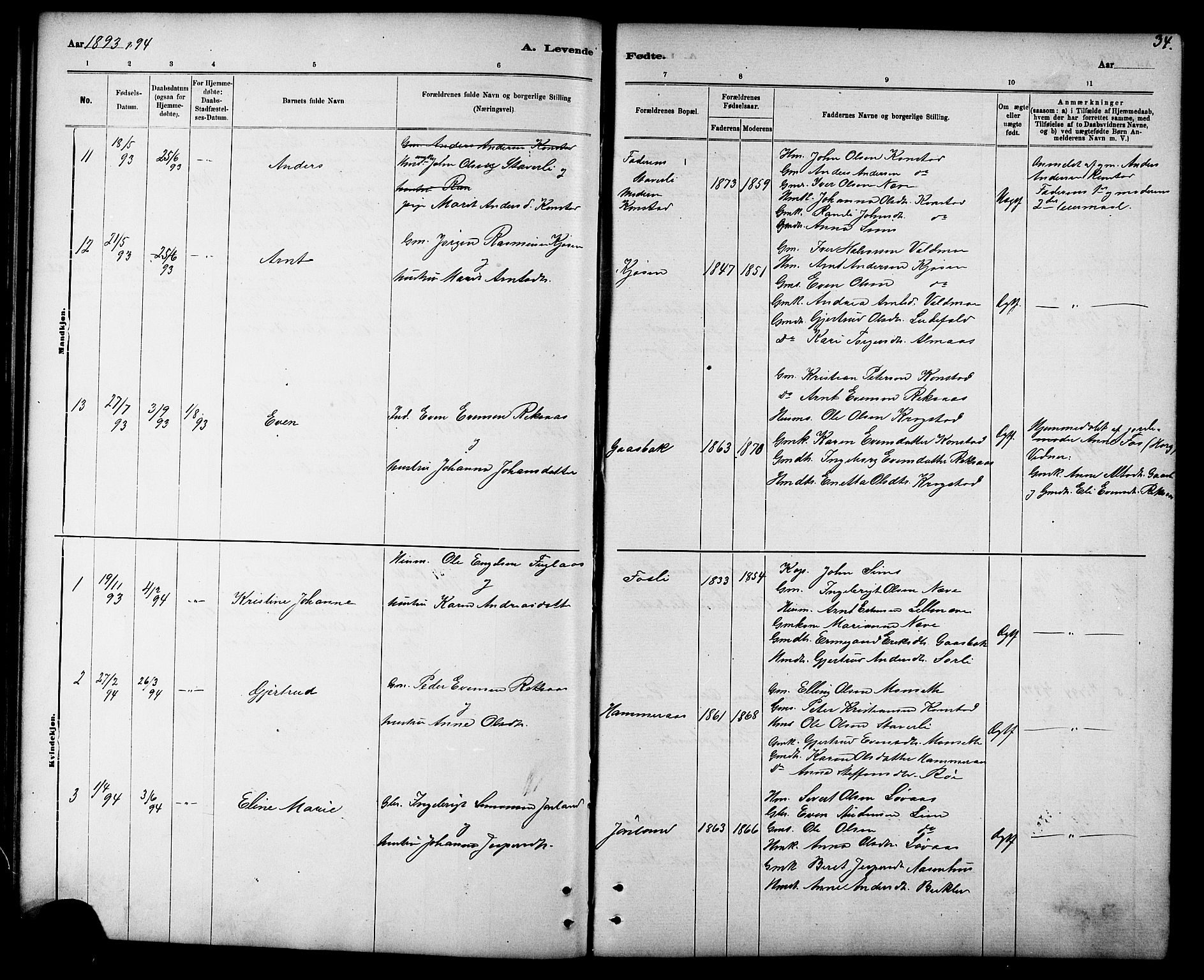 Ministerialprotokoller, klokkerbøker og fødselsregistre - Sør-Trøndelag, AV/SAT-A-1456/694/L1132: Parish register (copy) no. 694C04, 1887-1914, p. 34