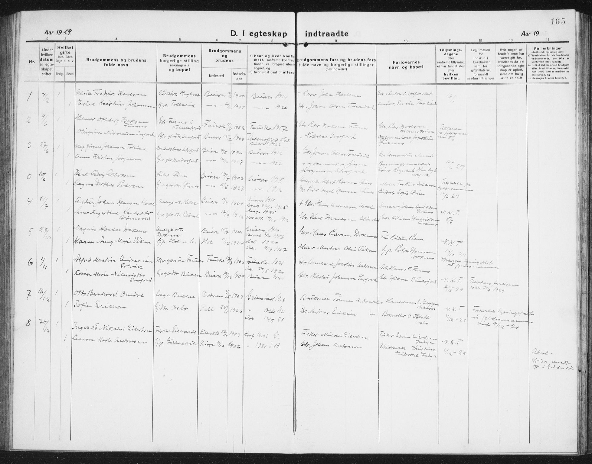 Ministerialprotokoller, klokkerbøker og fødselsregistre - Nordland, AV/SAT-A-1459/846/L0656: Parish register (copy) no. 846C06, 1917-1936, p. 165