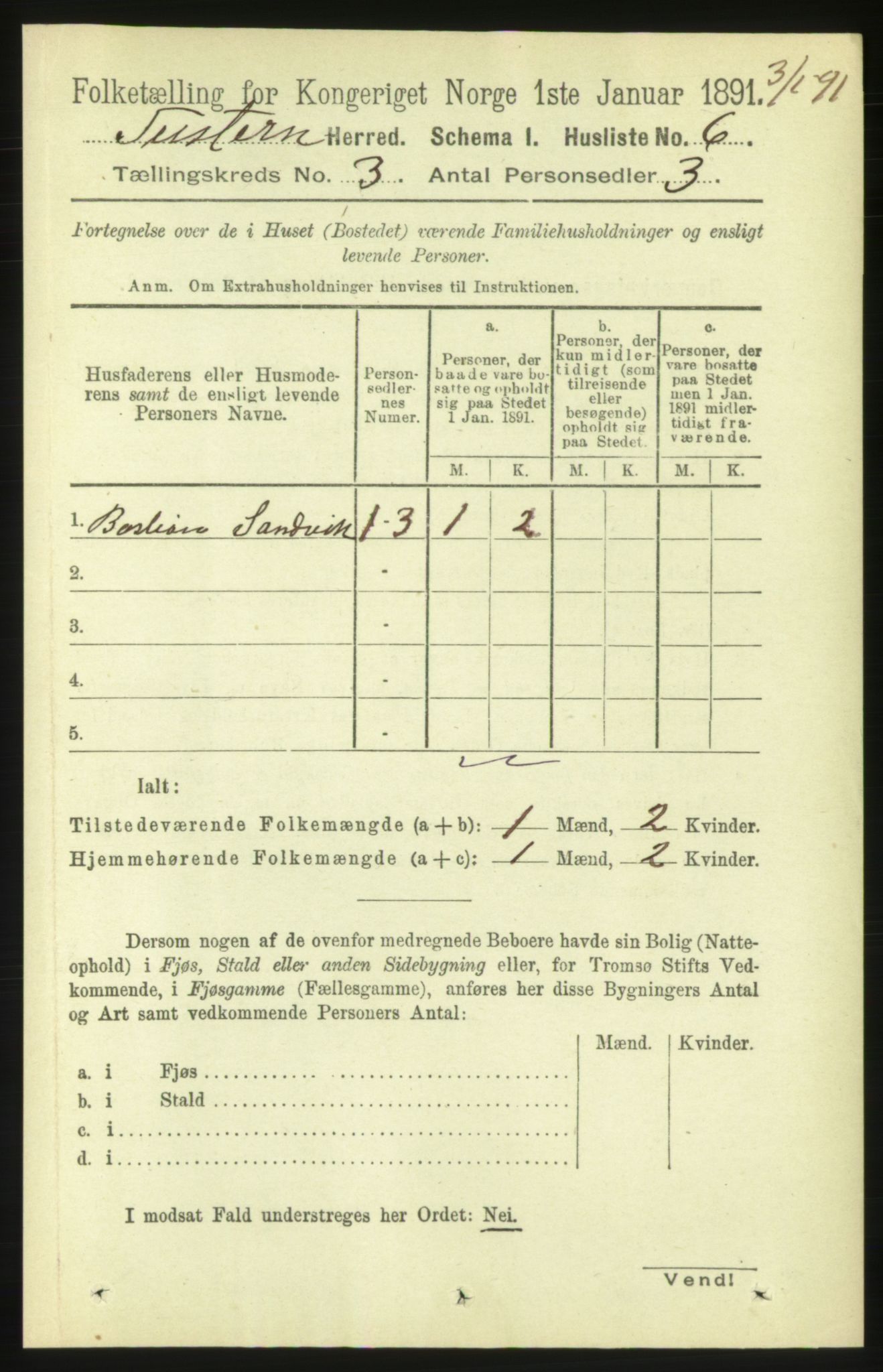 RA, 1891 census for 1572 Tustna, 1891, p. 894