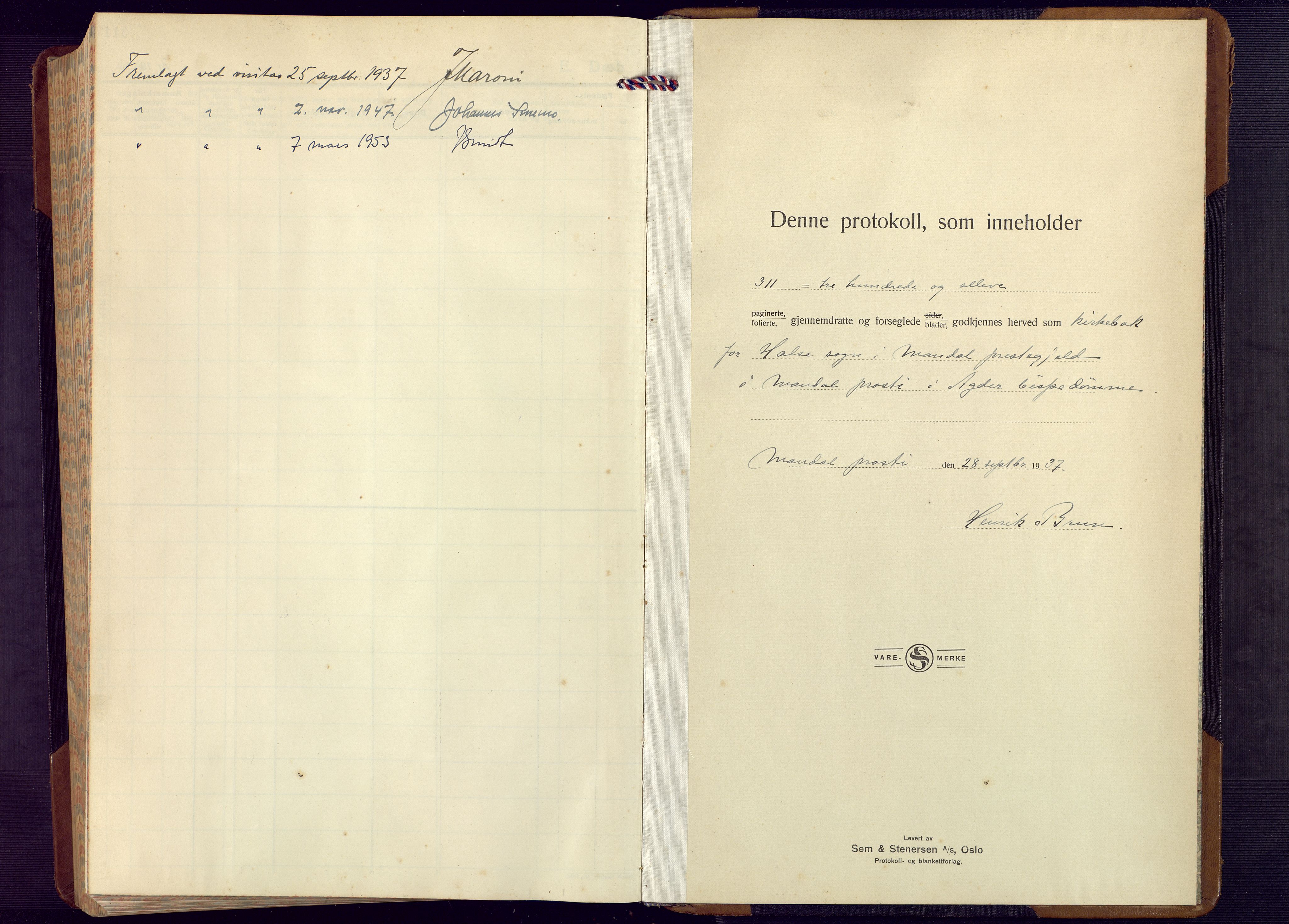 Mandal sokneprestkontor, SAK/1111-0030/F/Fb/Fba/L0014: Parish register (copy) no. B 8, 1932-1952
