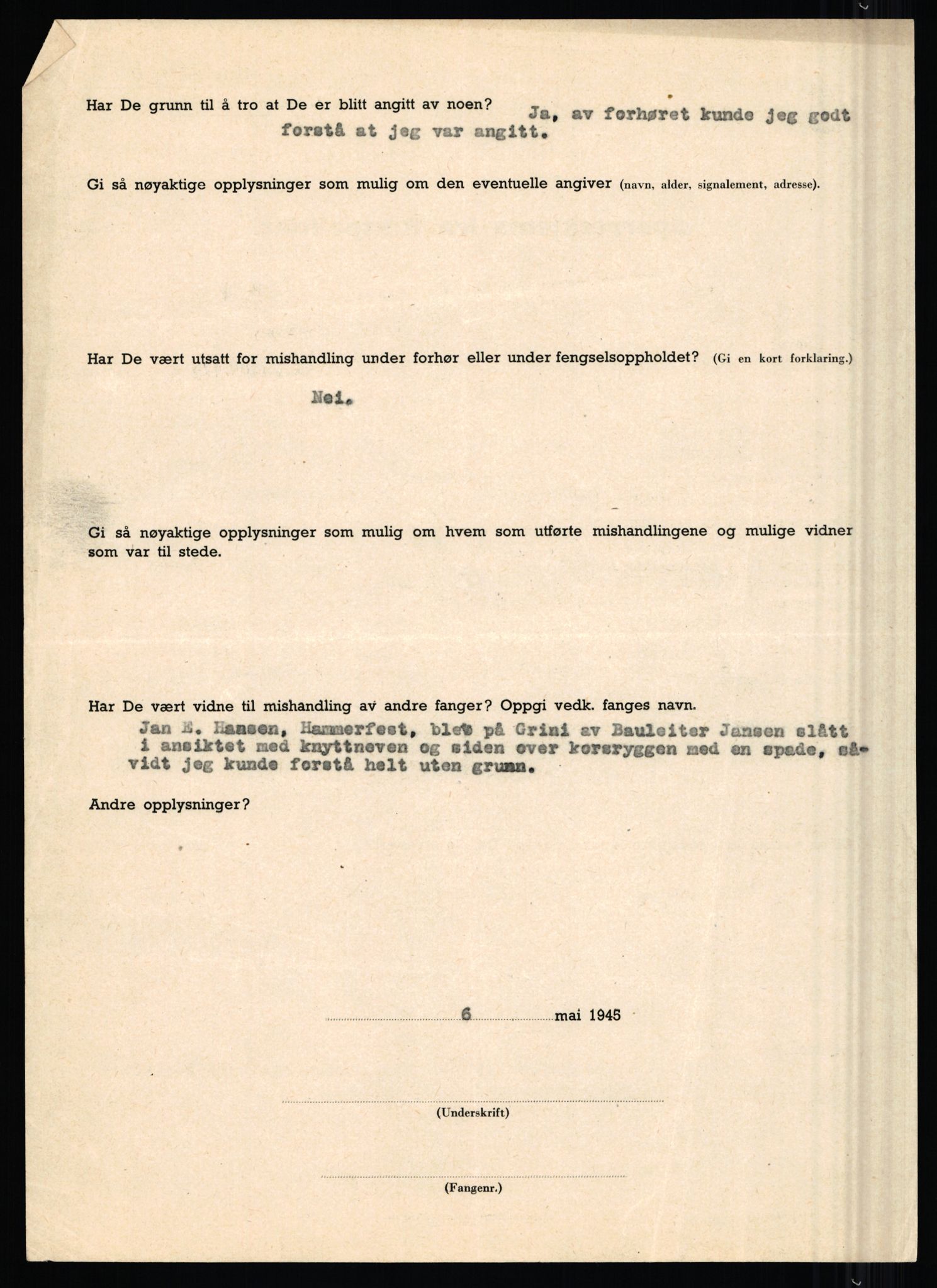 Rikspolitisjefen, AV/RA-S-1560/L/L0001: Abelseth, Rudolf - Berentsen, Odd, 1940-1945, p. 1084