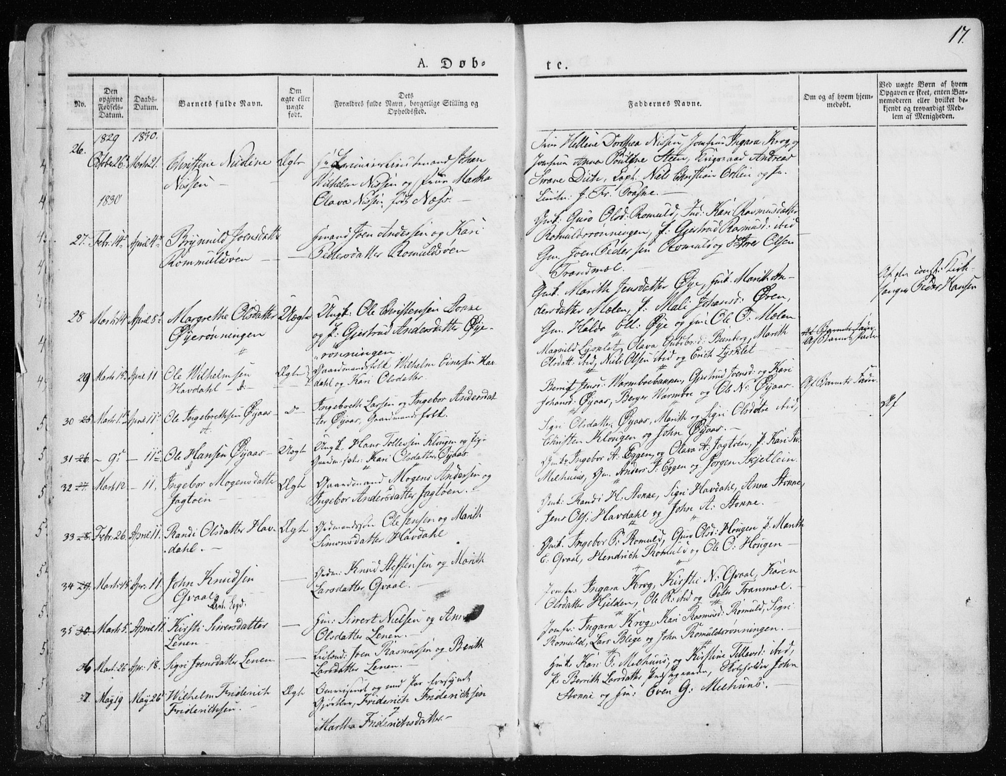 Ministerialprotokoller, klokkerbøker og fødselsregistre - Sør-Trøndelag, AV/SAT-A-1456/691/L1069: Parish register (official) no. 691A04, 1826-1841, p. 17