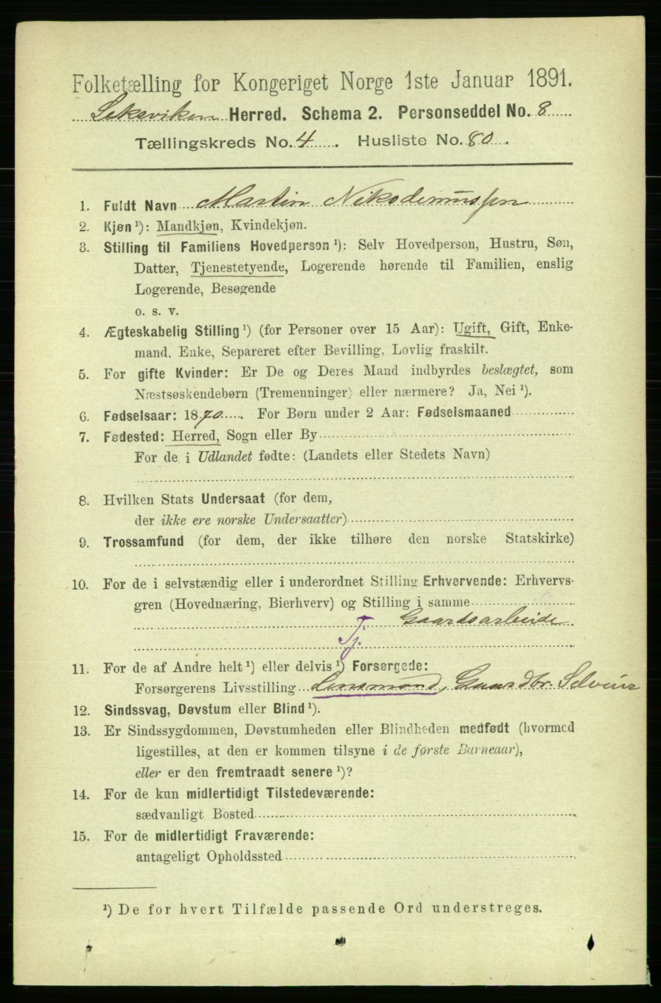 RA, 1891 census for 1718 Leksvik, 1891, p. 2450